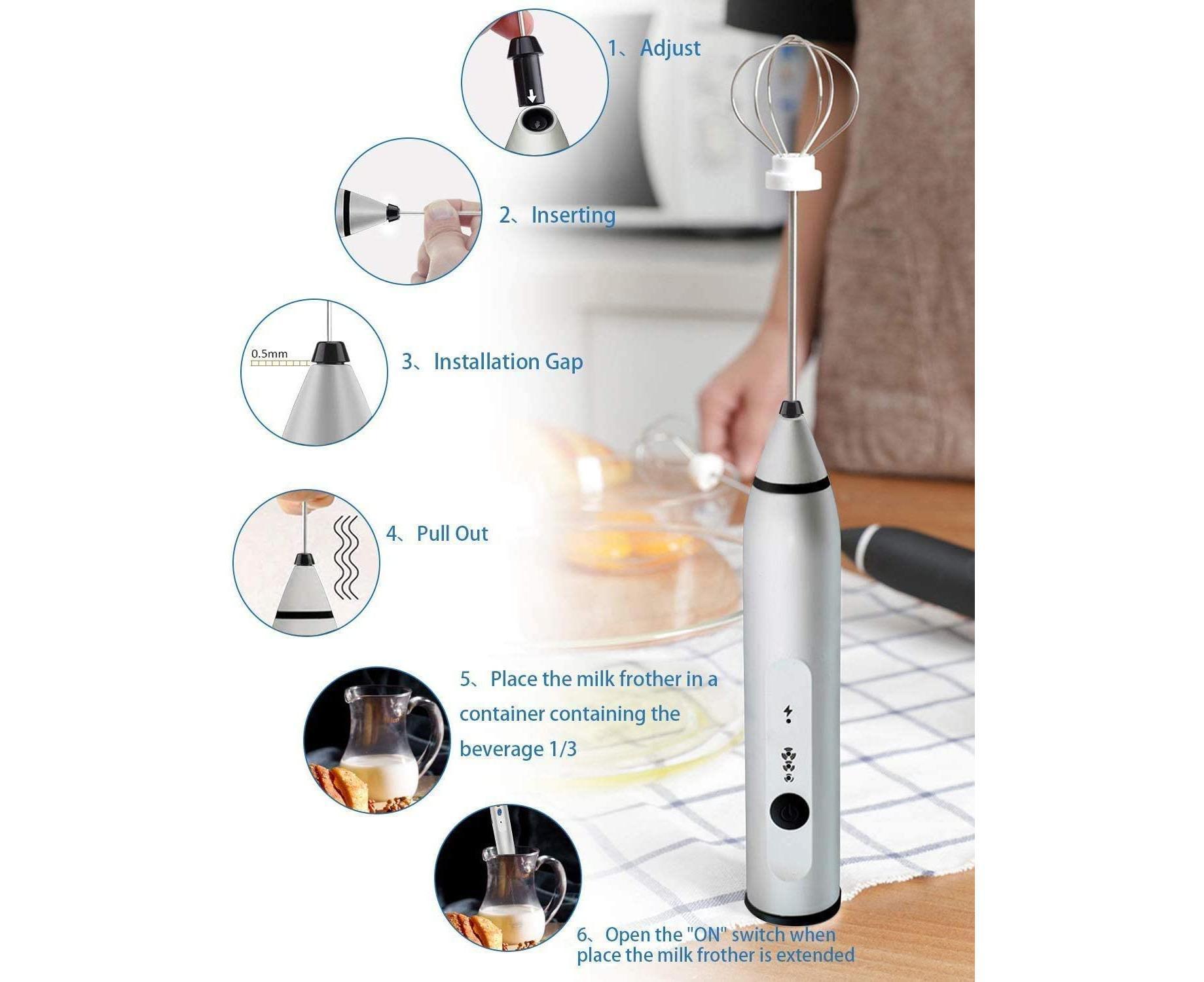 Milk Frother - Handheld Rechargeable - Stainless Whisks - Image 2