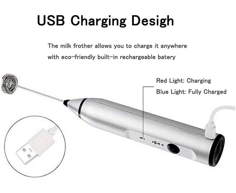 Milk Frother - Handheld Rechargeable - Stainless Whisks - Image 3