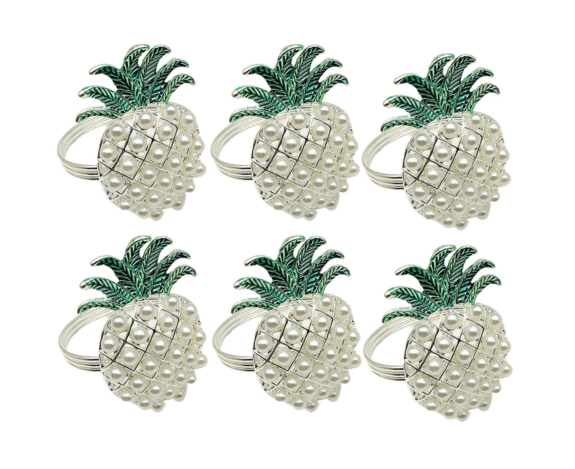 6Pcs Napkin Rings Pineapple Shape Faux Pearl Beaded Restaurant Hotel Table Decor-Silver - Image 1