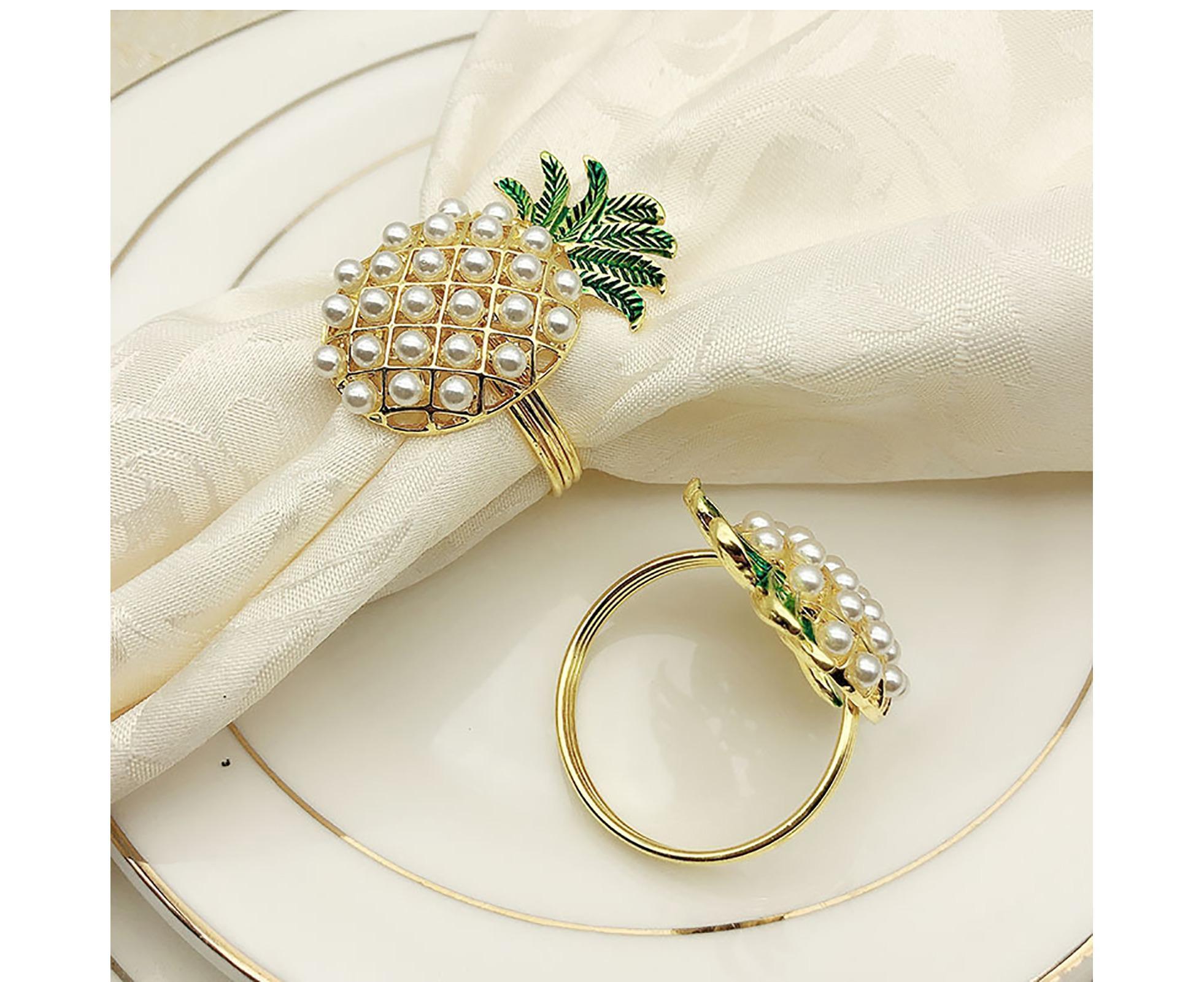 6Pcs Napkin Rings Pineapple Shape Faux Pearl Beaded Restaurant Hotel Table Decor-Silver - Image 3