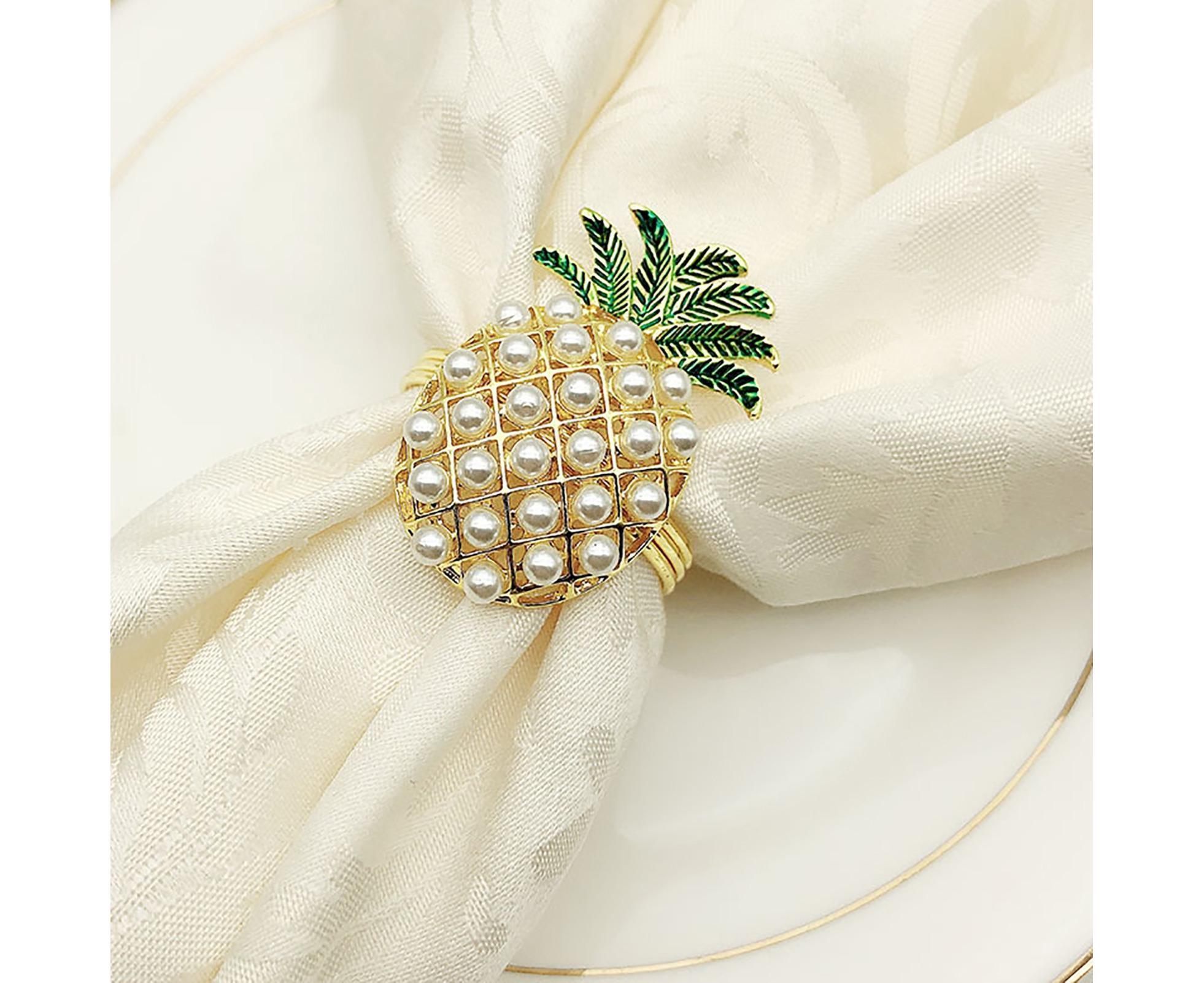 6Pcs Napkin Rings Pineapple Shape Faux Pearl Beaded Restaurant Hotel Table Decor-Silver - Image 4