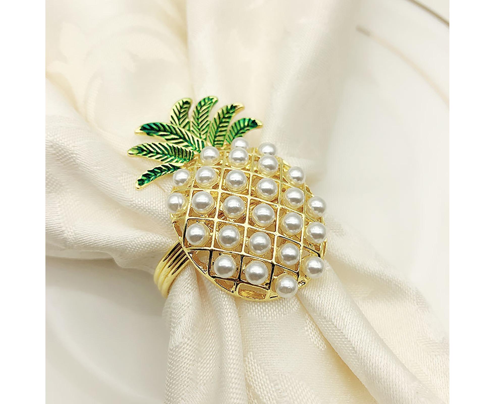 6Pcs Napkin Rings Pineapple Shape Faux Pearl Beaded Restaurant Hotel Table Decor-Silver - Image 5