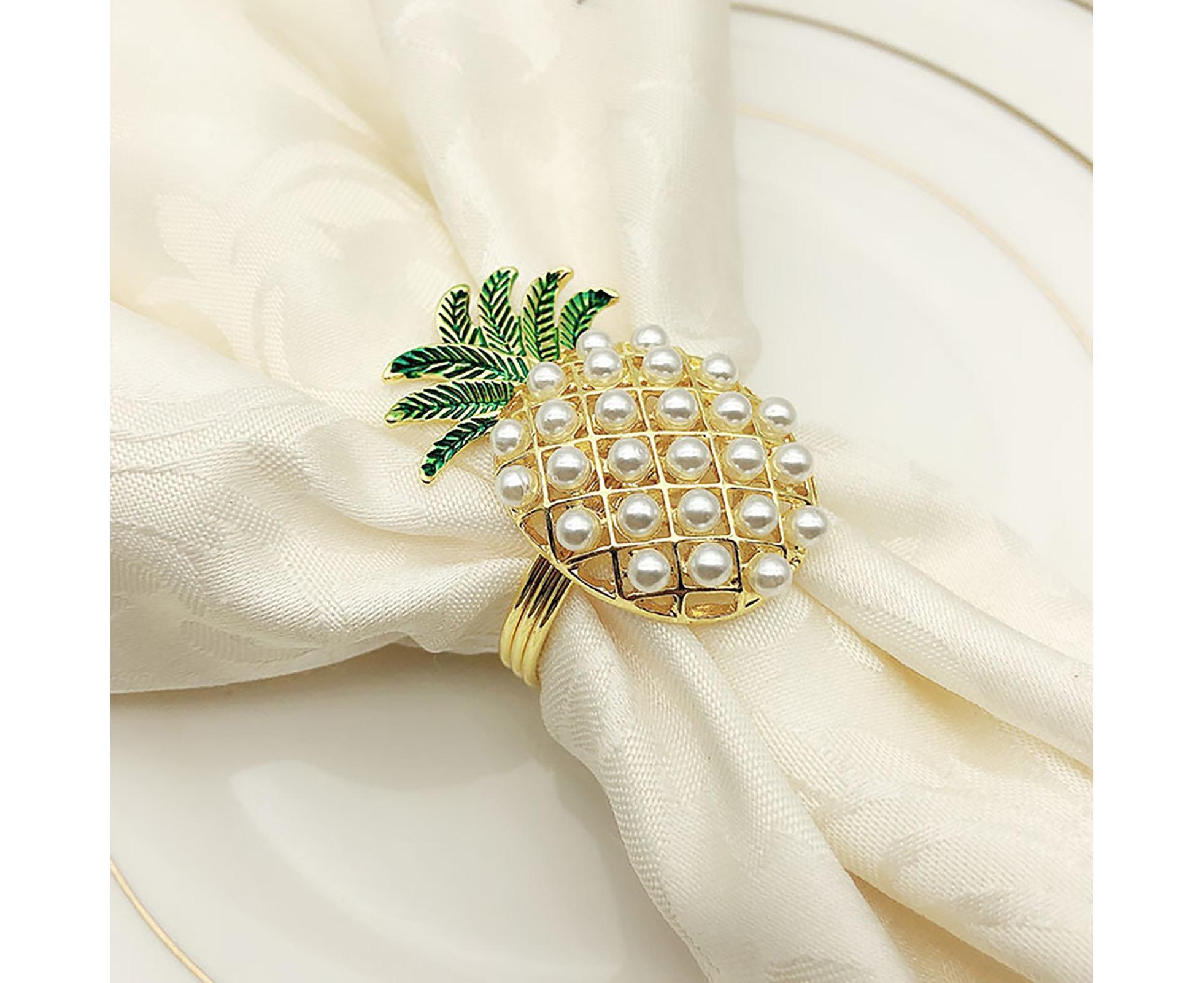 6Pcs Napkin Rings Pineapple Shape Faux Pearl Beaded Restaurant Hotel Table Decor-Silver - Image 6