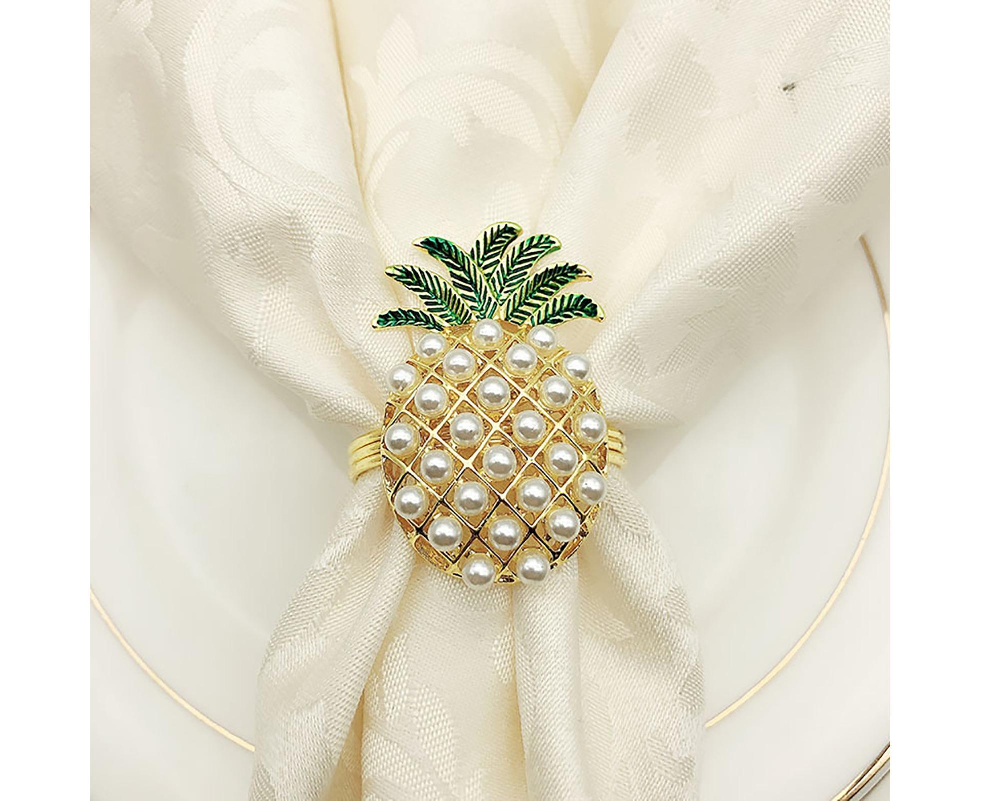 6Pcs Napkin Rings Pineapple Shape Faux Pearl Beaded Restaurant Hotel Table Decor-Silver - Image 7