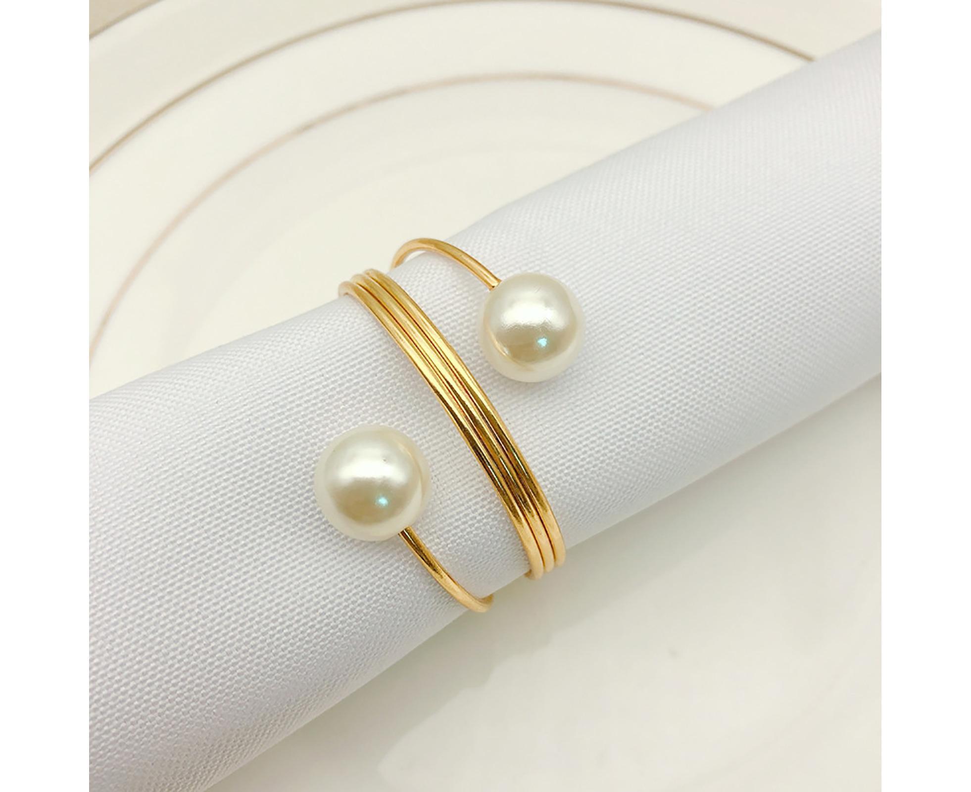 6Pcs Artificial Pearl Spring Shape Towel Napkin Ring Hotel Party Banquet Decor-Silver - Image 3