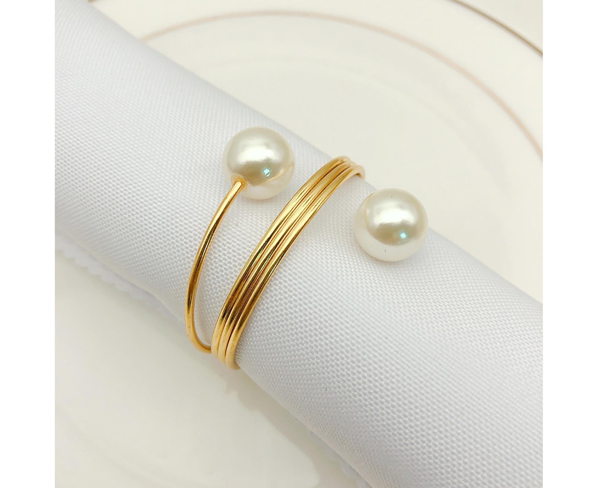 6Pcs Artificial Pearl Spring Shape Towel Napkin Ring Hotel Party Banquet Decor-Silver - Image 4