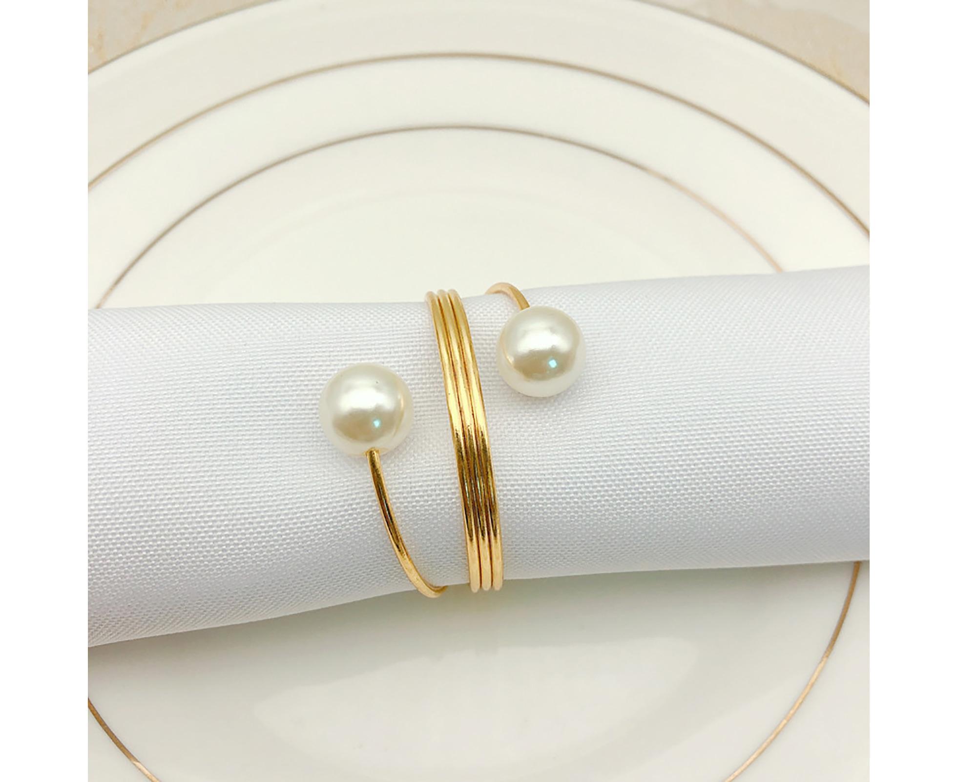 6Pcs Artificial Pearl Spring Shape Towel Napkin Ring Hotel Party Banquet Decor-Silver - Image 5