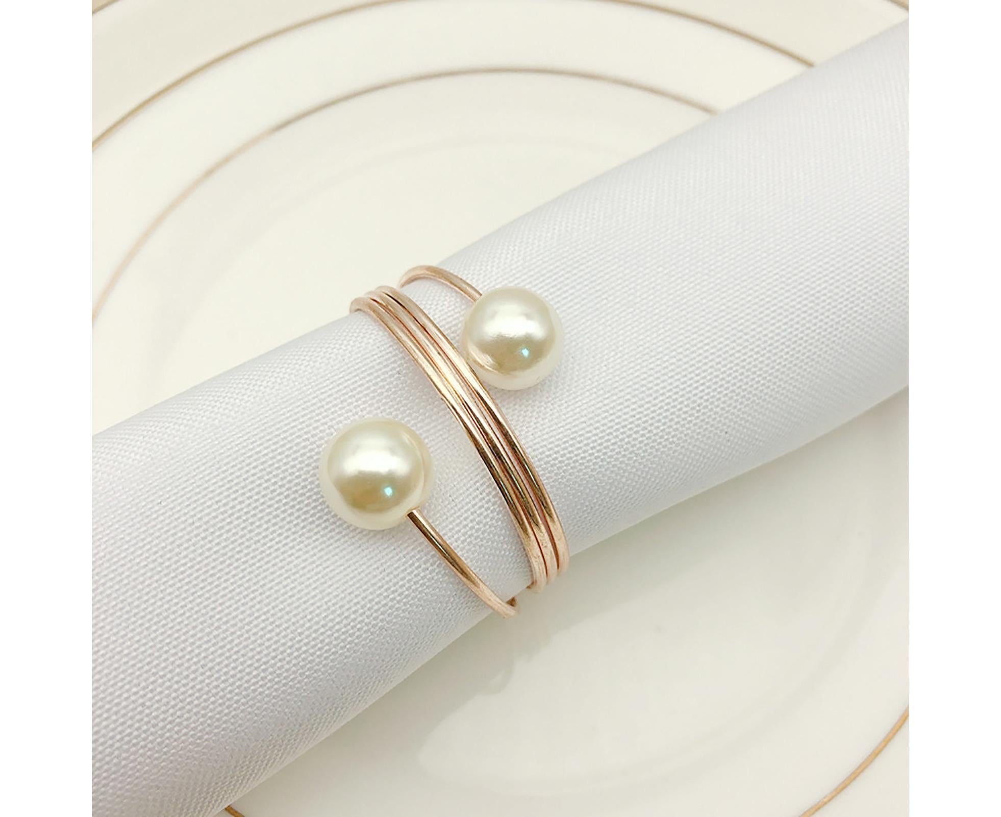 6Pcs Artificial Pearl Spring Shape Towel Napkin Ring Hotel Party Banquet Decor-Silver - Image 6