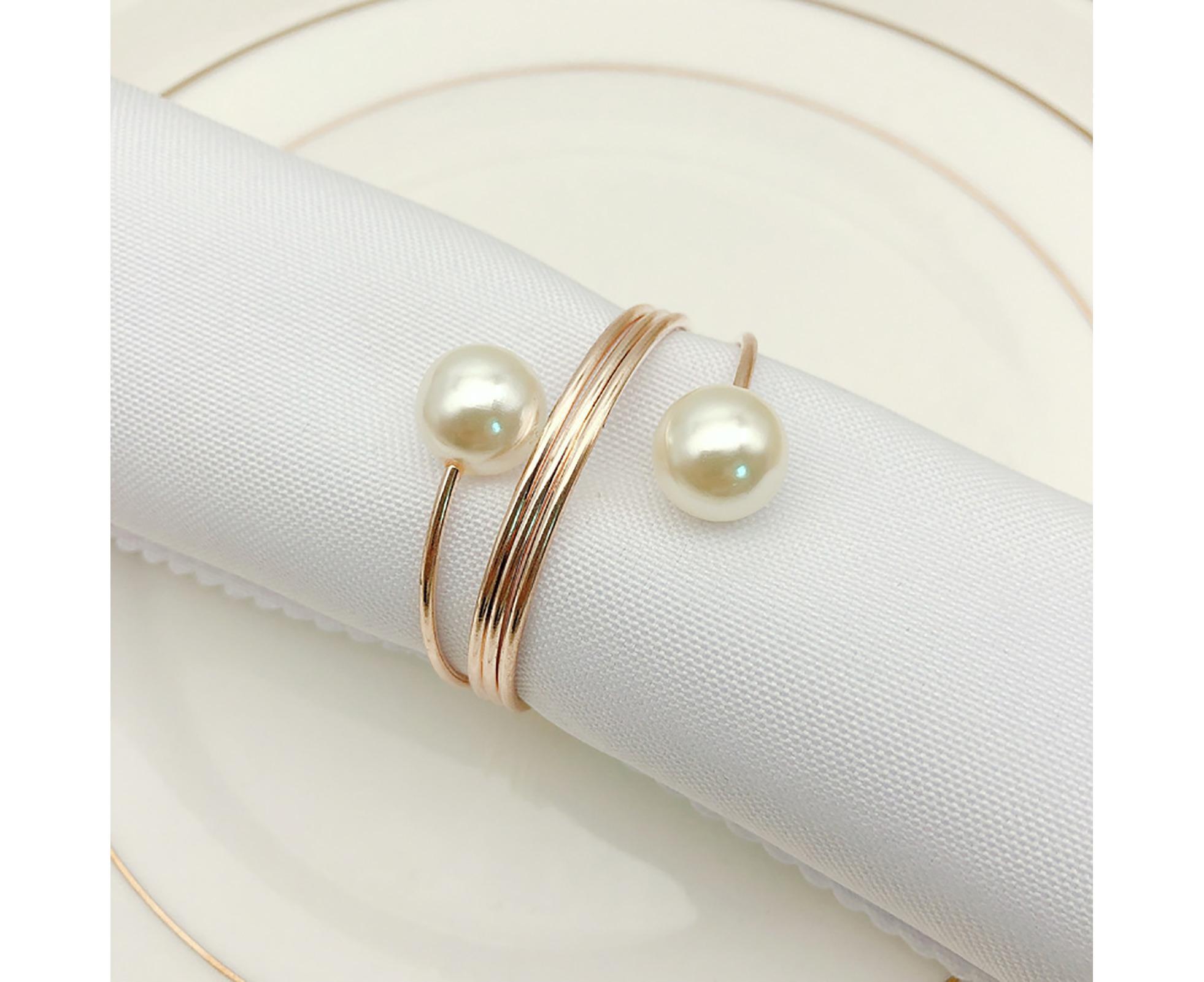6Pcs Artificial Pearl Spring Shape Towel Napkin Ring Hotel Party Banquet Decor-Silver - Image 7