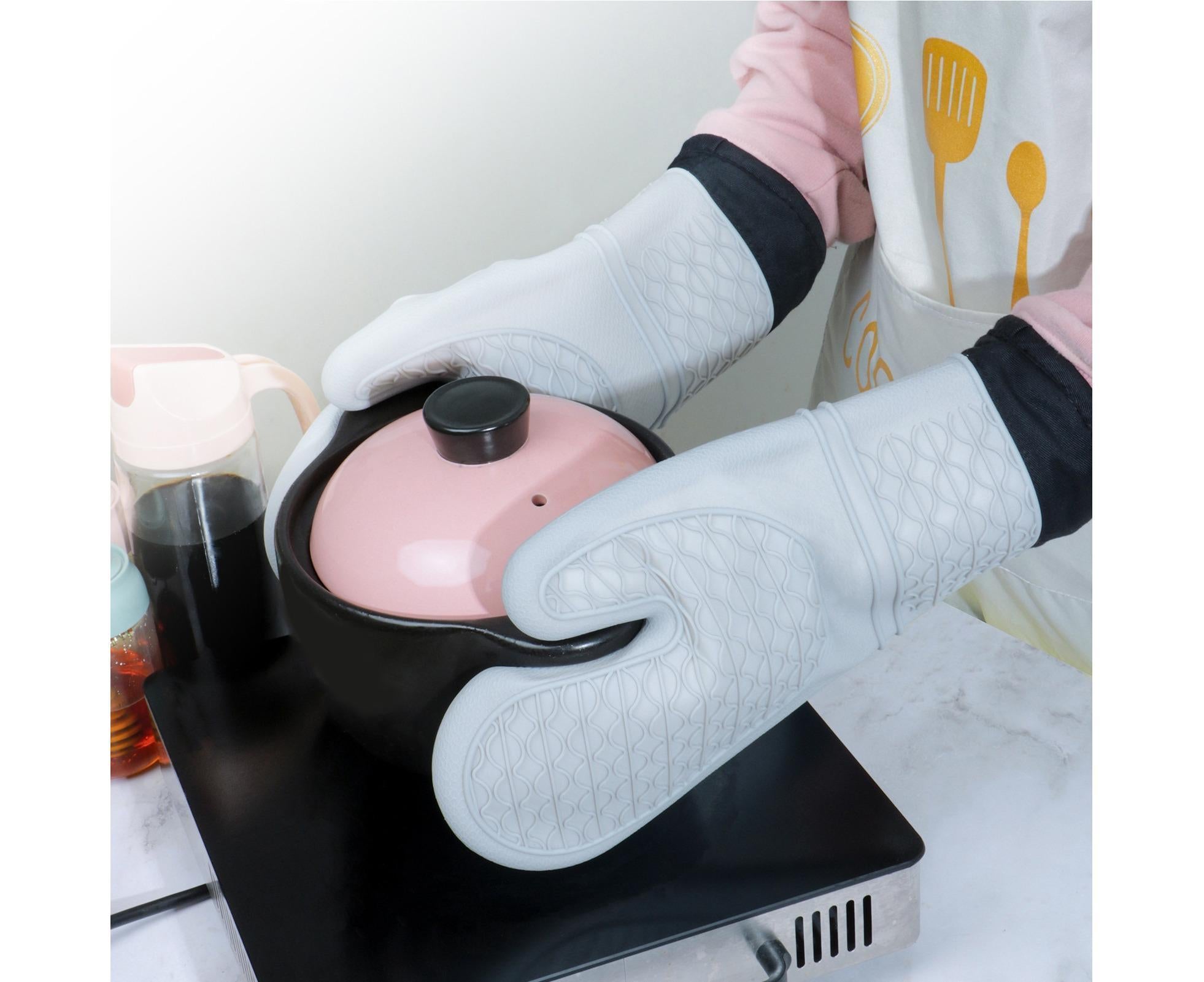 1Pc Oven Mitt Silicone Extra Length - Gray - Image 3