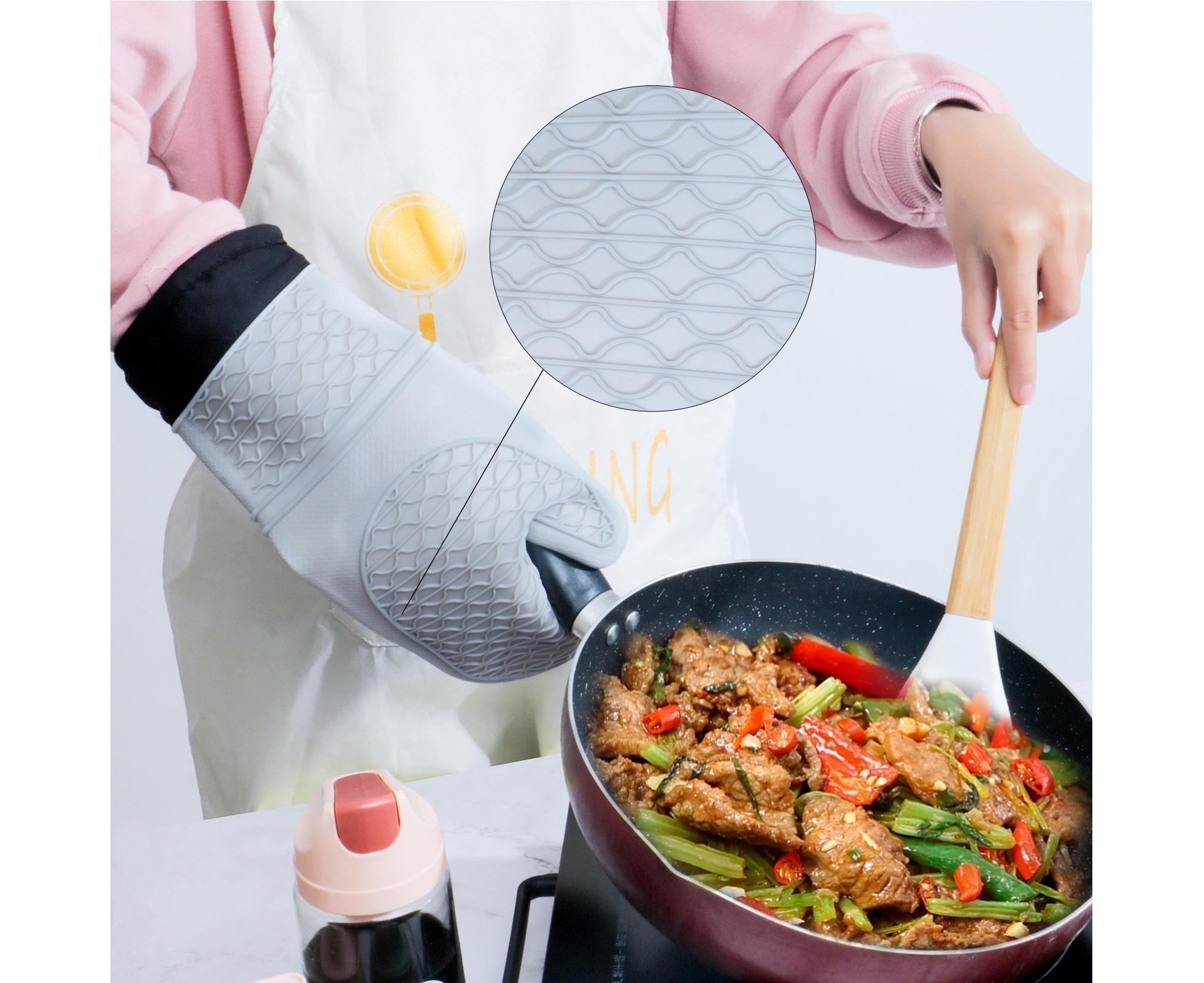1Pc Oven Mitt Silicone Extra Length - Gray - Image 4