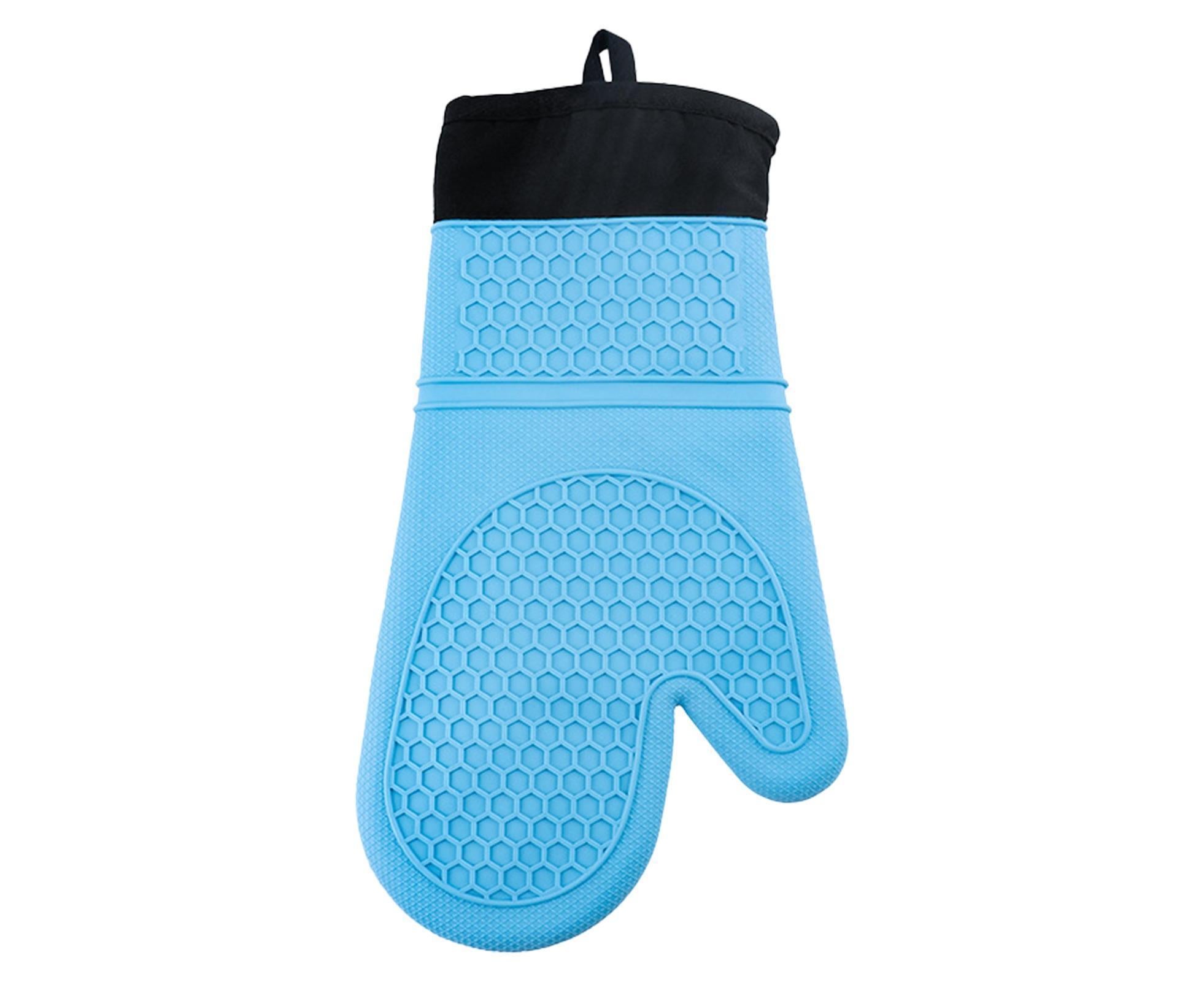 1Pc Waterproof Heat Resistant Silicone Mitt Triple Layer Hot Pads Oven Glove for Kitchen-Blue - Image 1
