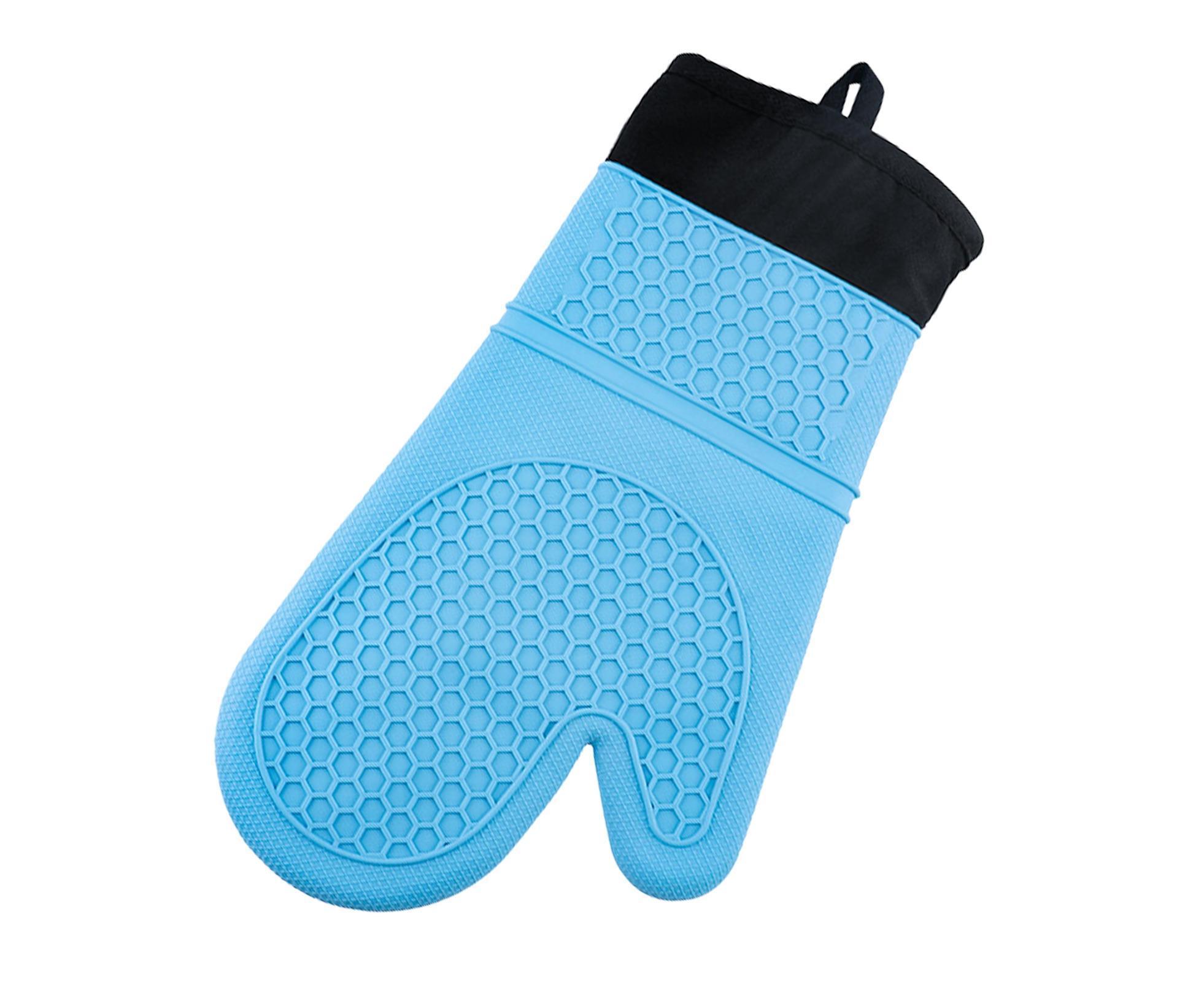 1Pc Waterproof Heat Resistant Silicone Mitt Triple Layer Hot Pads Oven Glove for Kitchen-Blue - Image 2