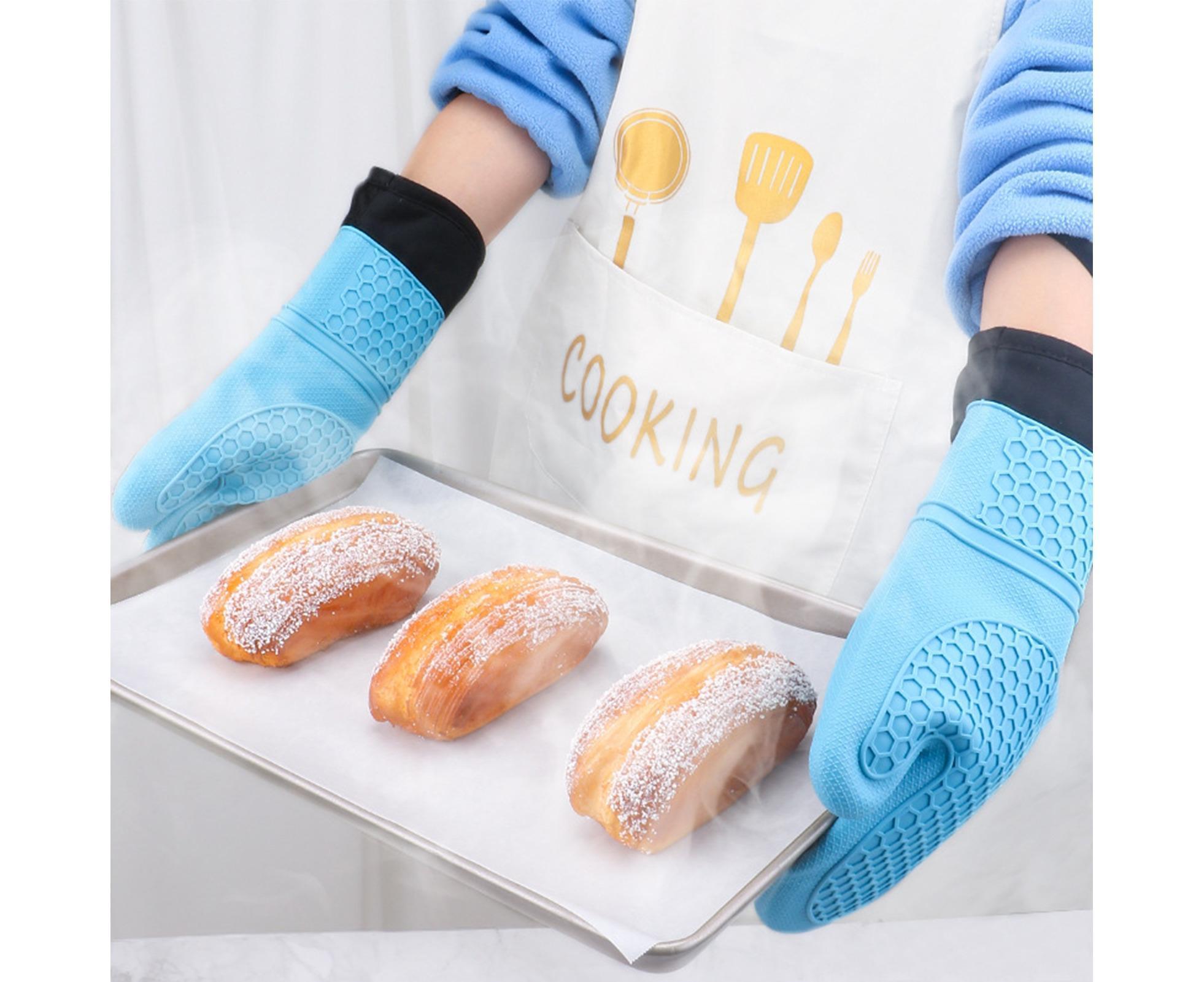 1Pc Waterproof Heat Resistant Silicone Mitt Triple Layer Hot Pads Oven Glove for Kitchen-Blue - Image 4