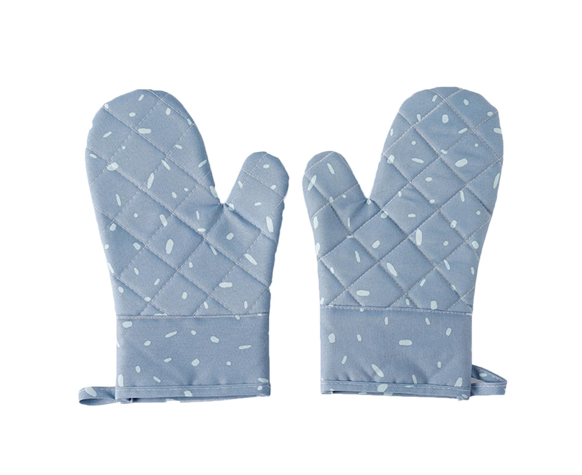 1 Pair Oven Gloves Anti-sbabies Heat Insulation Fabric Thicker Baking Mitts for Kitchen-Blue - Image 1