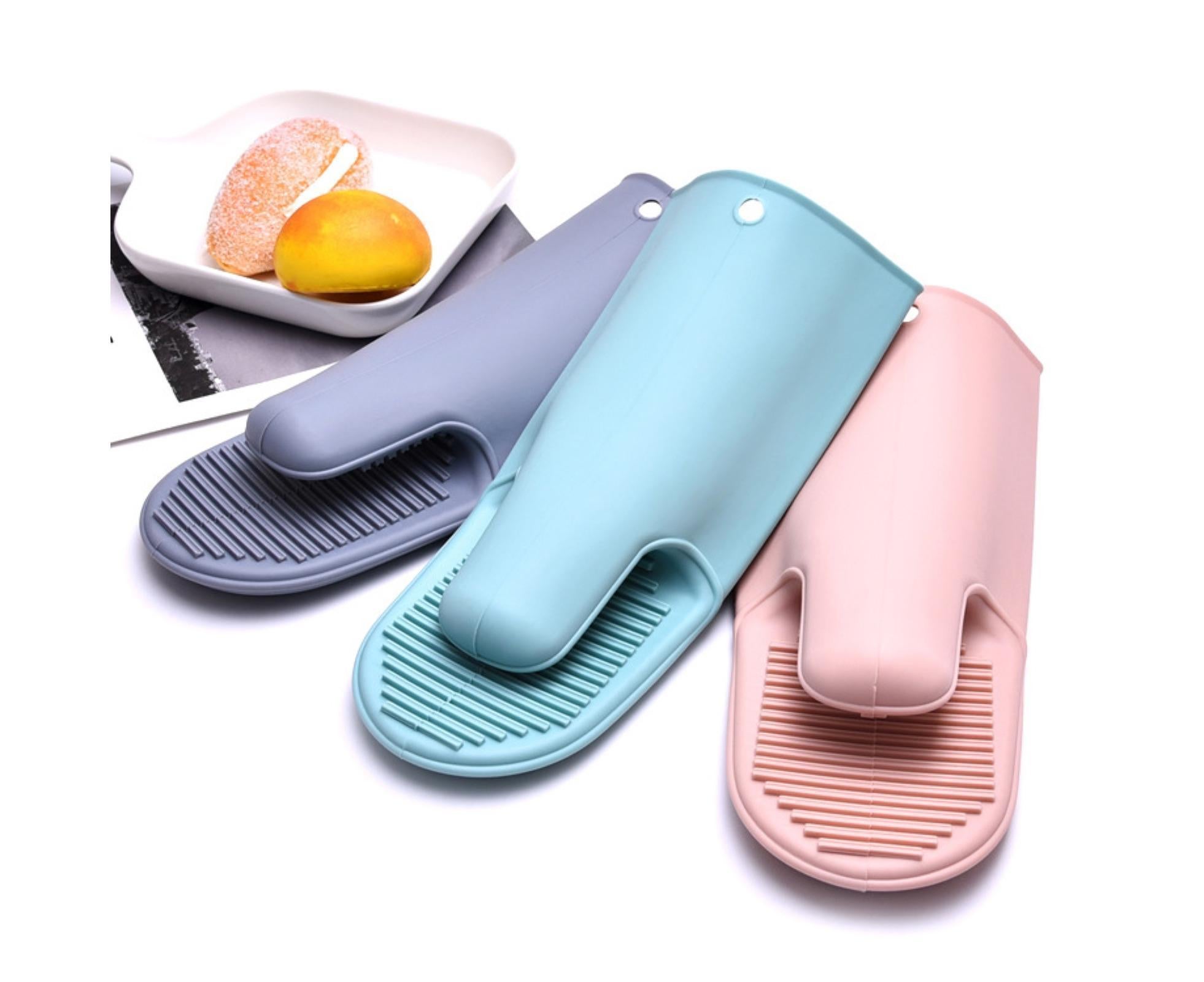 Heat Resistant Silicone Non-slip Oven Grilling BBQ Mitts Cooking Baking Gloves-Pink - Image 2