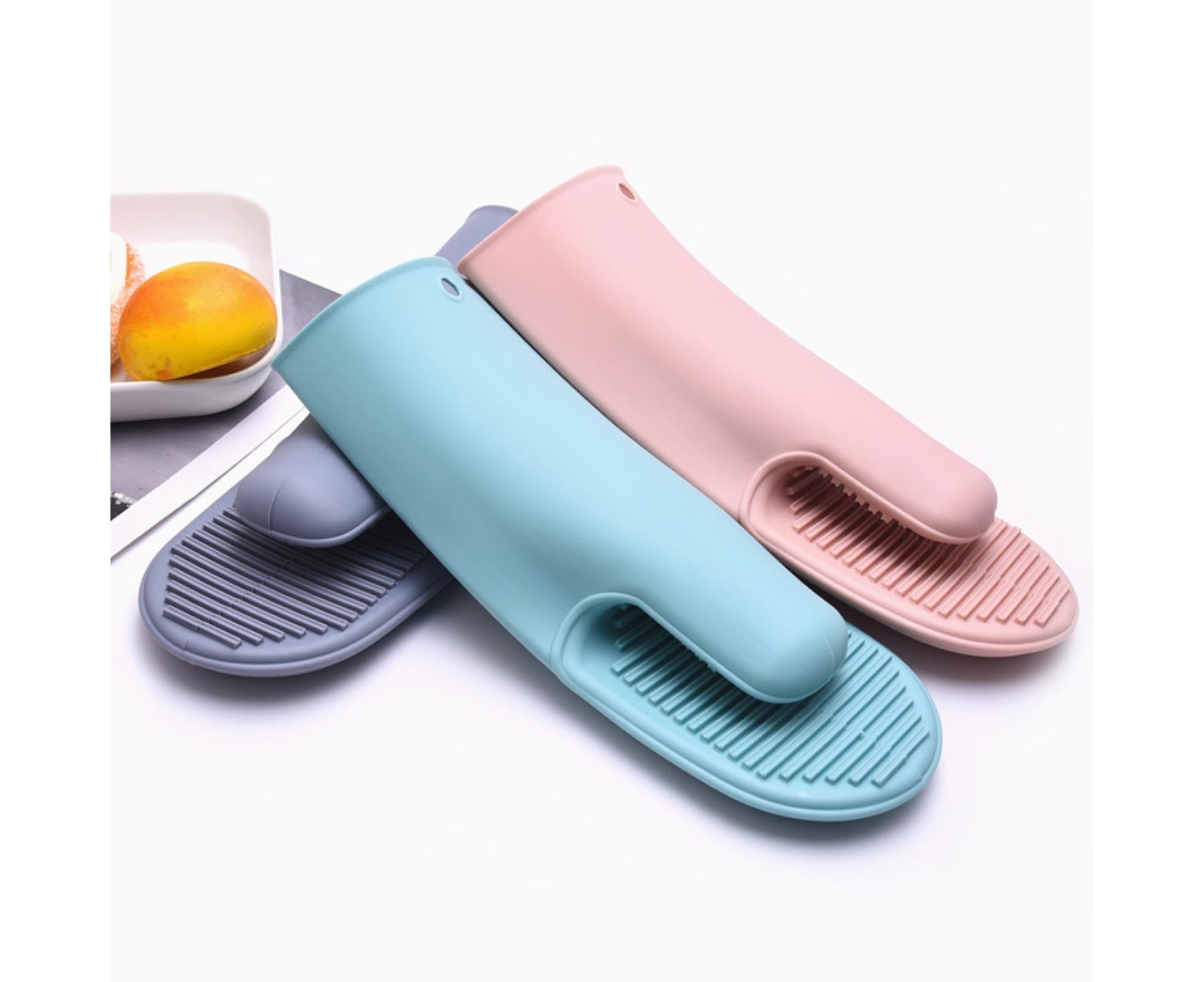 Heat Resistant Silicone Non-slip Oven Grilling BBQ Mitts Cooking Baking Gloves-Pink - Image 3