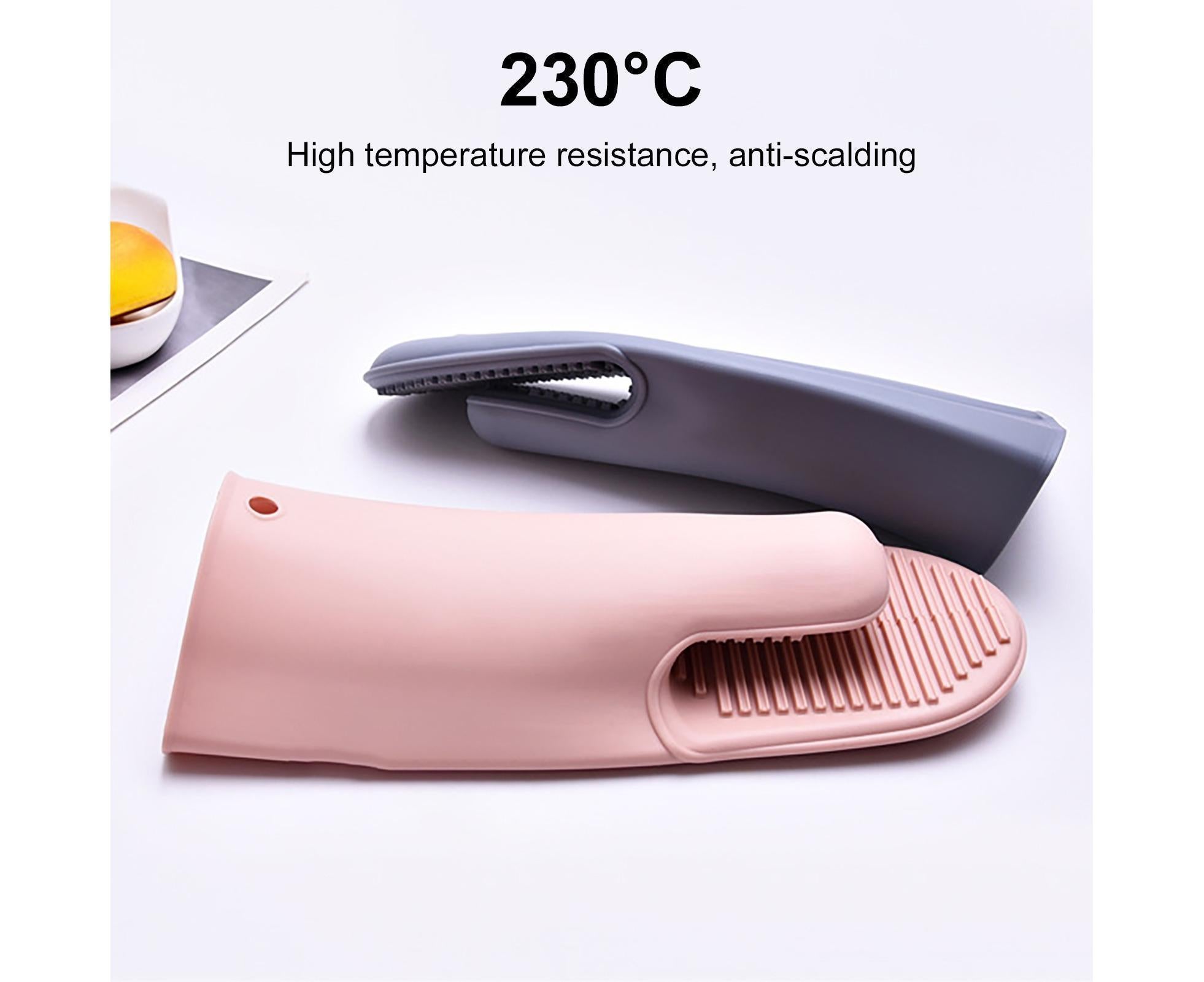Heat Resistant Silicone Non-slip Oven Grilling BBQ Mitts Cooking Baking Gloves-Pink - Image 5