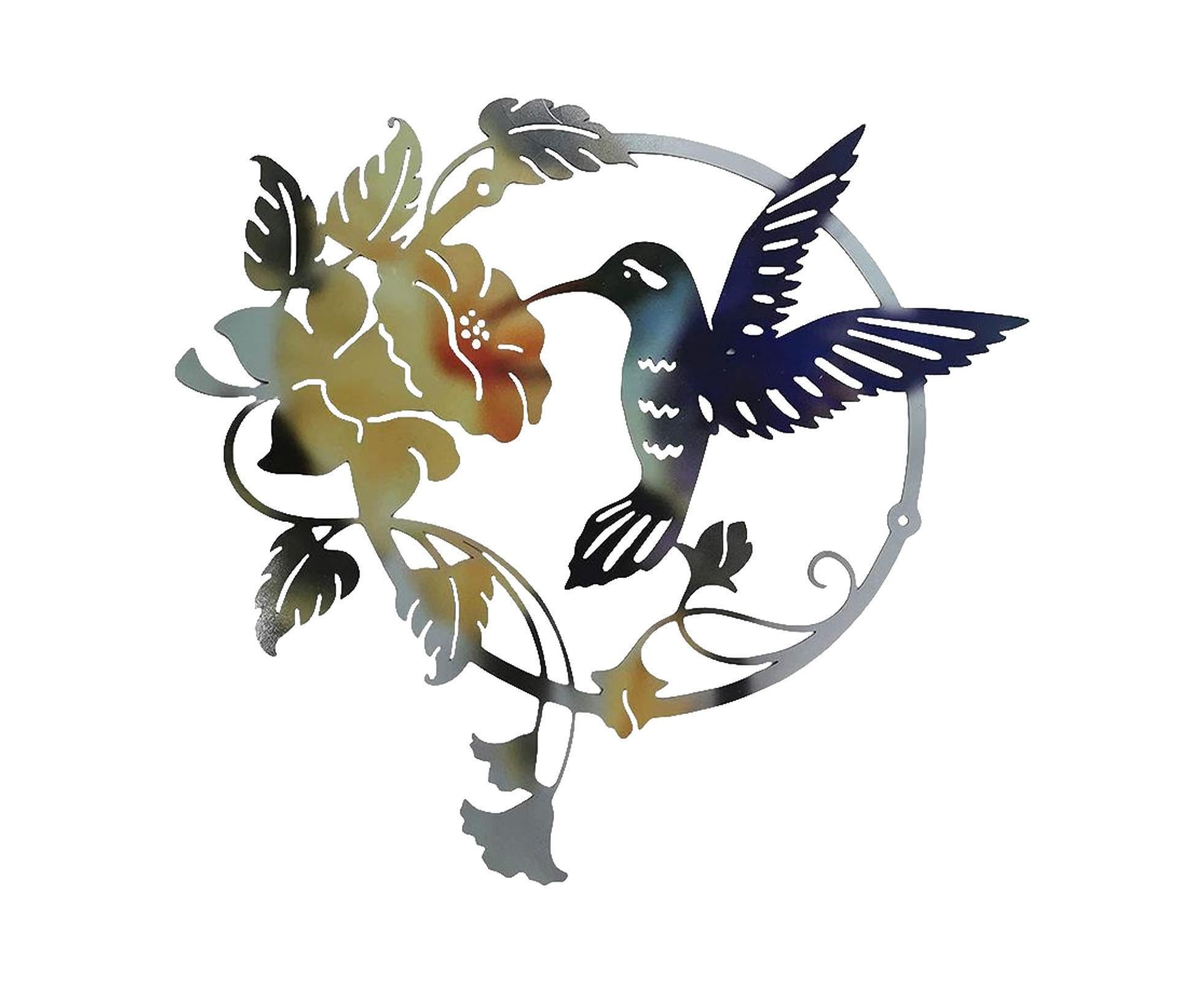 Metal Bird Wall Art Decor Hummingbird - Yellow - Image 1