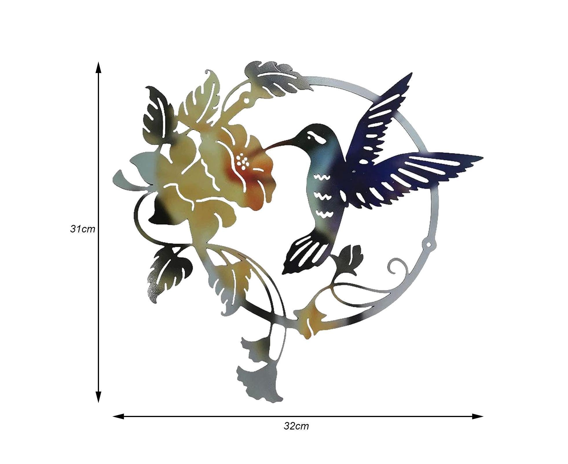 Metal Bird Wall Art Decor Hummingbird - Yellow - Image 2