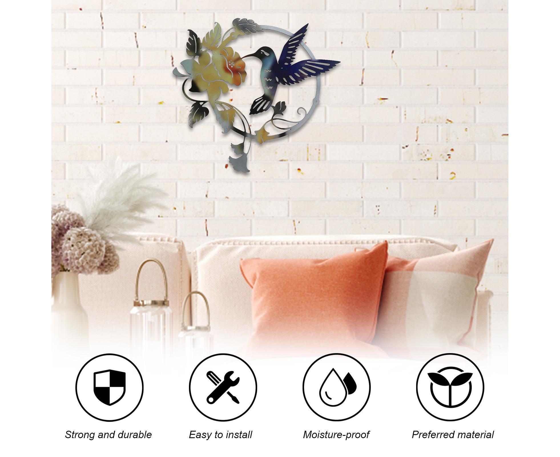 Metal Bird Wall Art Decor Hummingbird - Yellow - Image 5