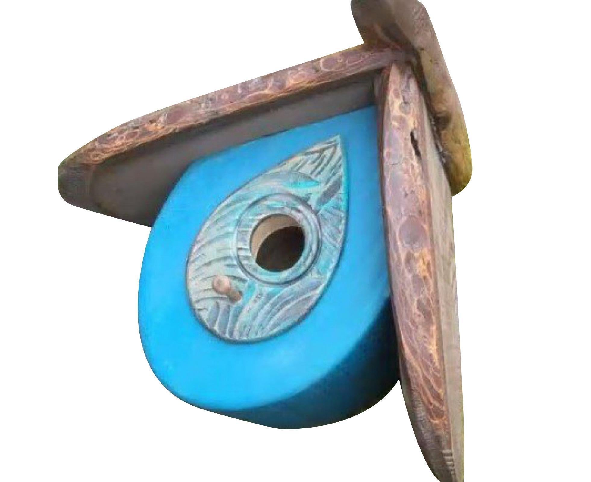 Creative Leaf Shape Bird House Beautiful Bright-colored Wood Bird Nest for Garden-Blue - Image 1