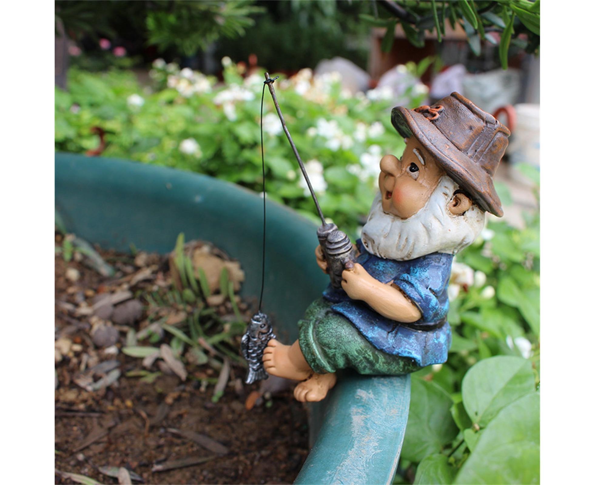 Lovely Fishing Man Shape Statue Decor Adorable Handmade Resin Statue Model for Garden-Fishing - Image 3