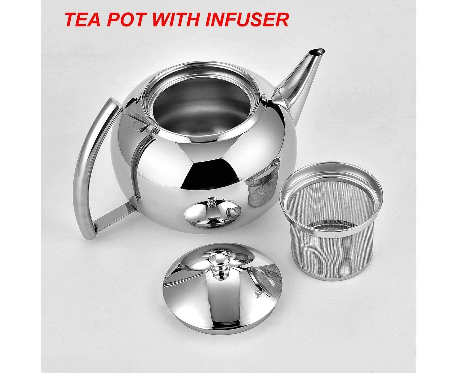 Teapot with Infuser - Stainless Steel - 2 Liter Kettle - Image 2
