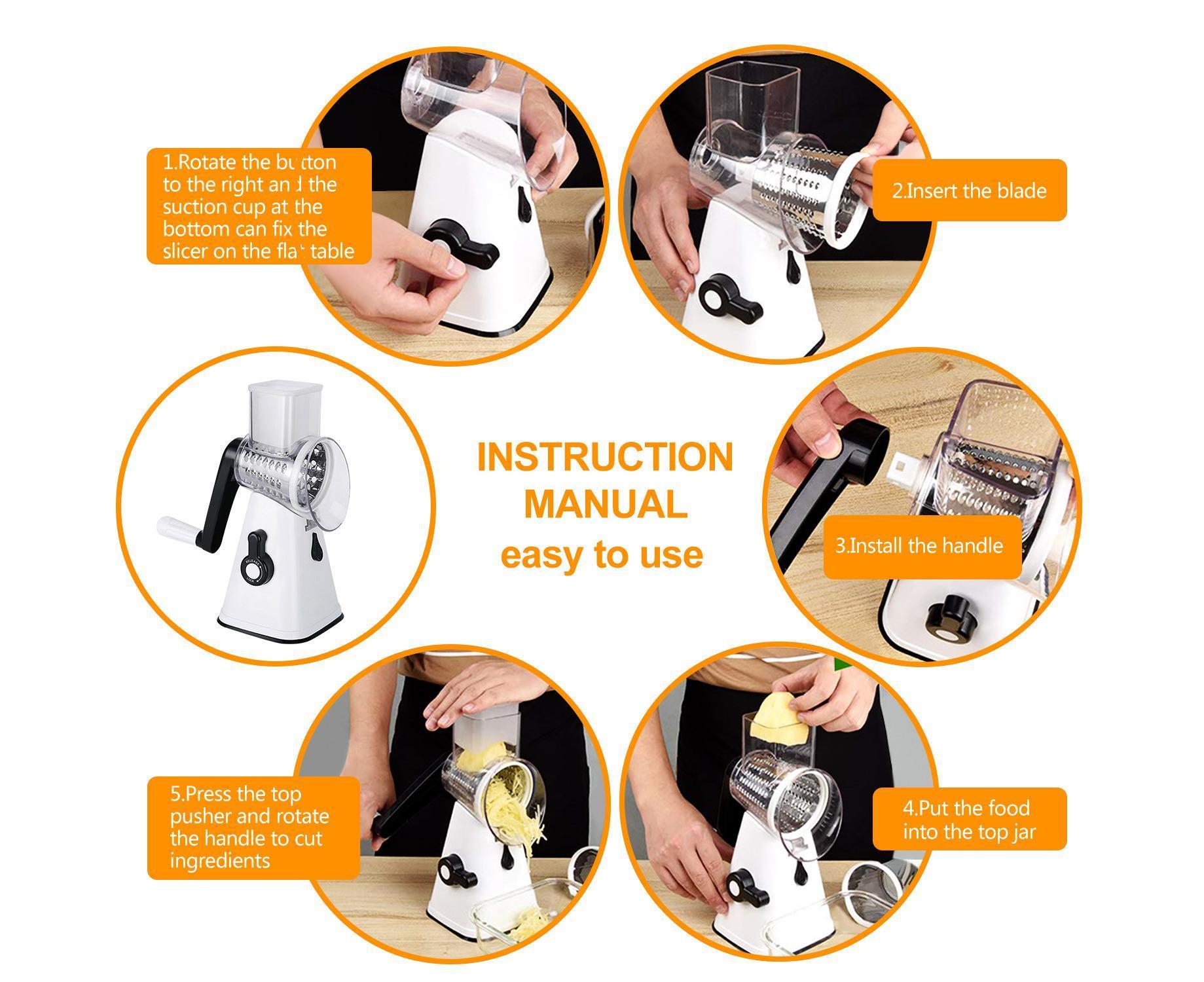 Kitchen Multifunction Vegetable Food Slicer Manual Rotary Drum Grater Chopper WHITE - Image 2