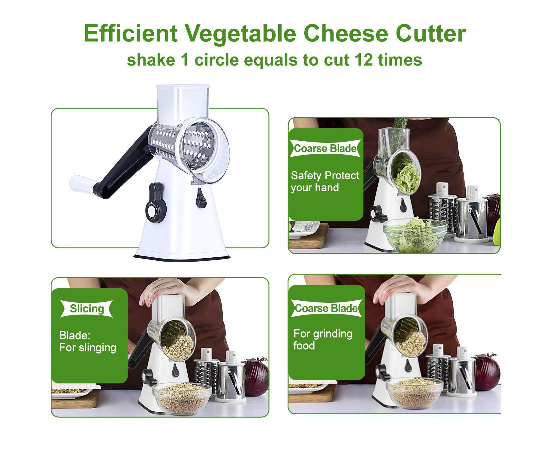 Kitchen Multifunction Vegetable Food Slicer Manual Rotary Drum Grater Chopper WHITE - Image 5