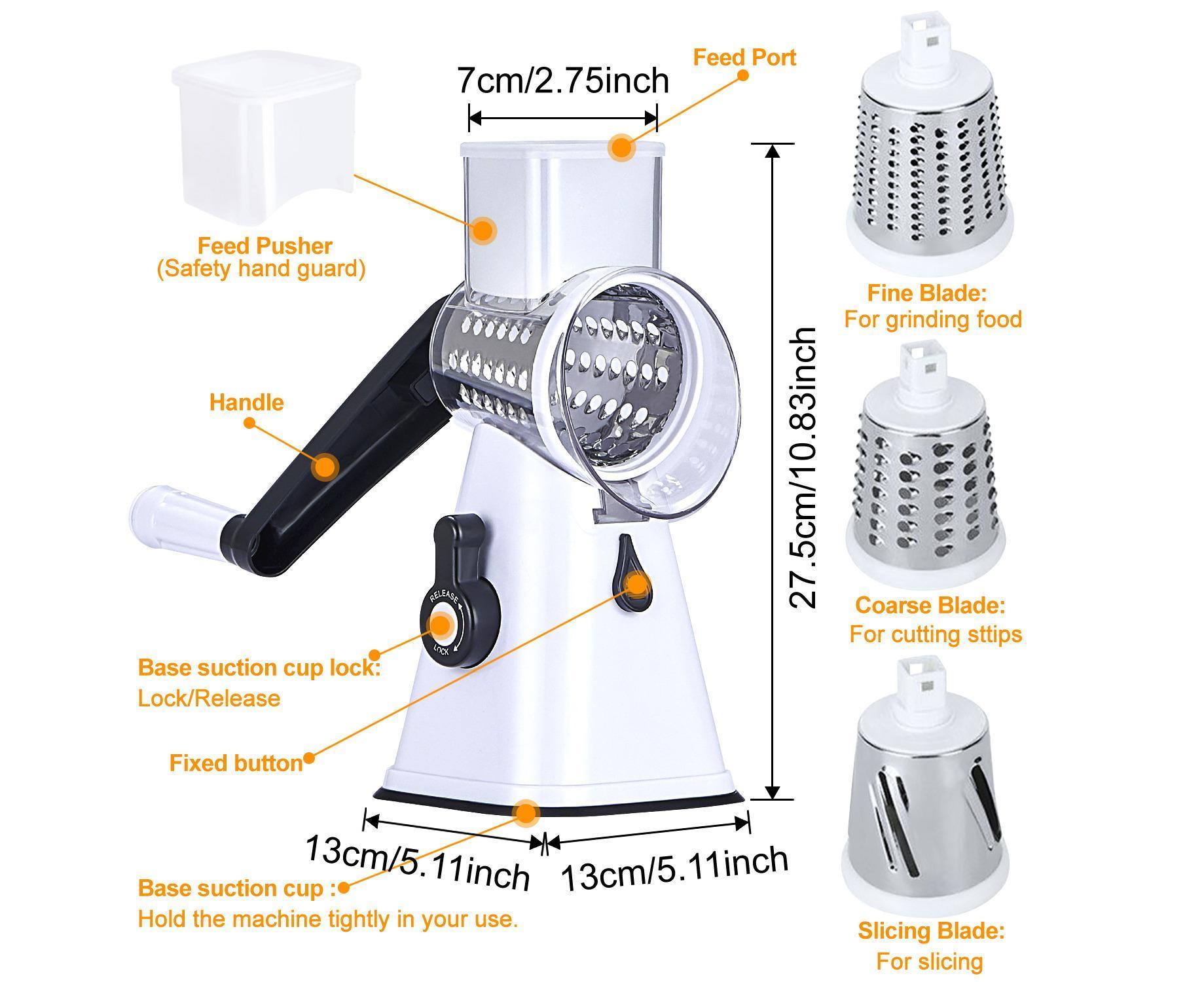 Kitchen Multifunction Vegetable Food Slicer Manual Rotary Drum Grater Chopper WHITE - Image 6