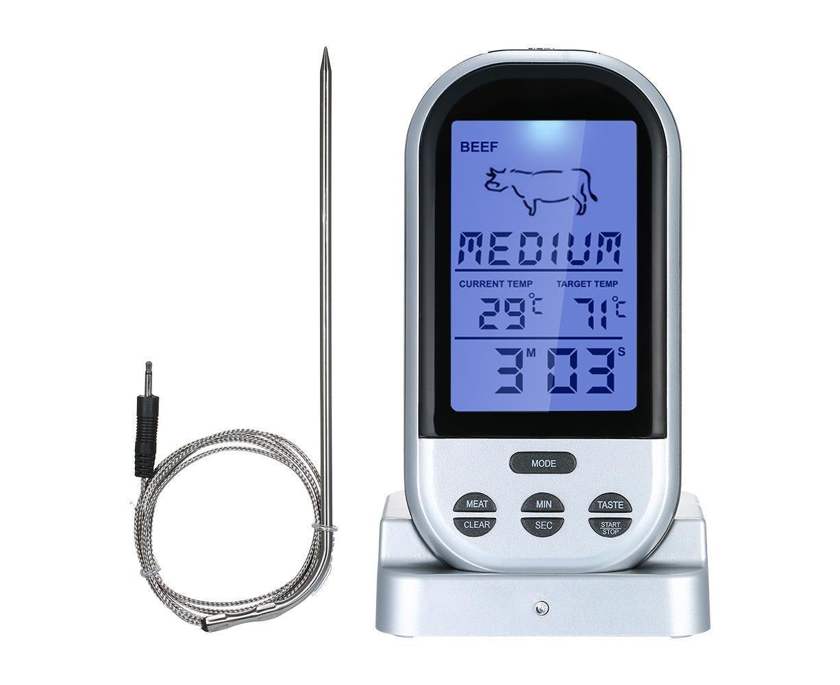 Wireless Meat Thermometer with Probe LCD Display Grey - Image 1