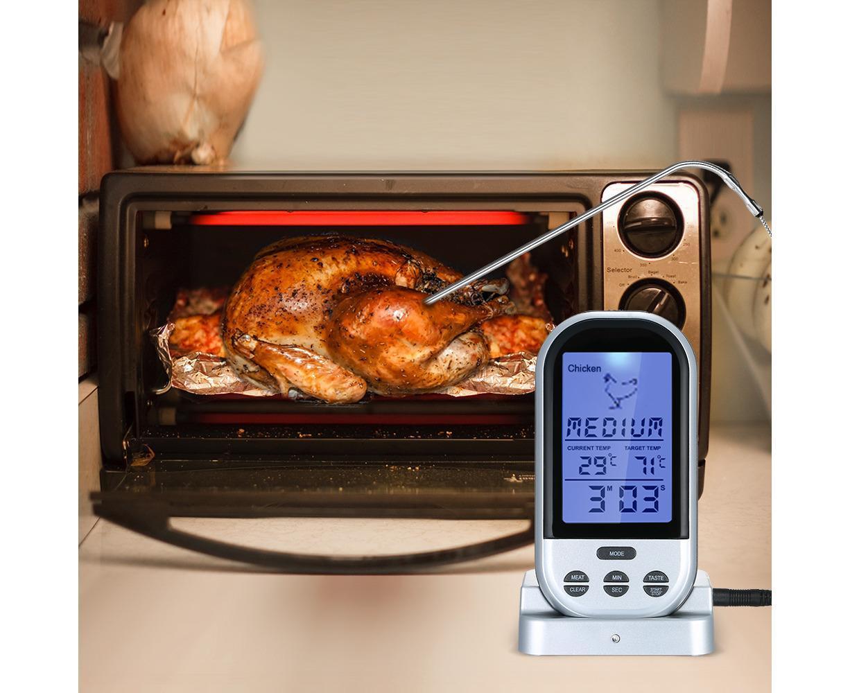 Wireless Meat Thermometer with Probe LCD Display Grey - Image 2