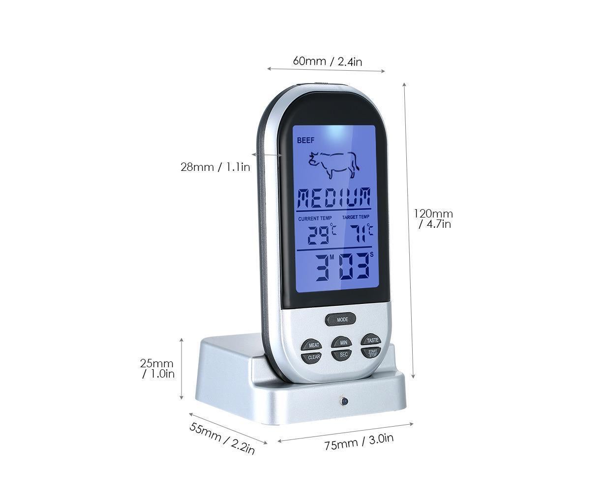Wireless Meat Thermometer with Probe LCD Display Grey - Image 3
