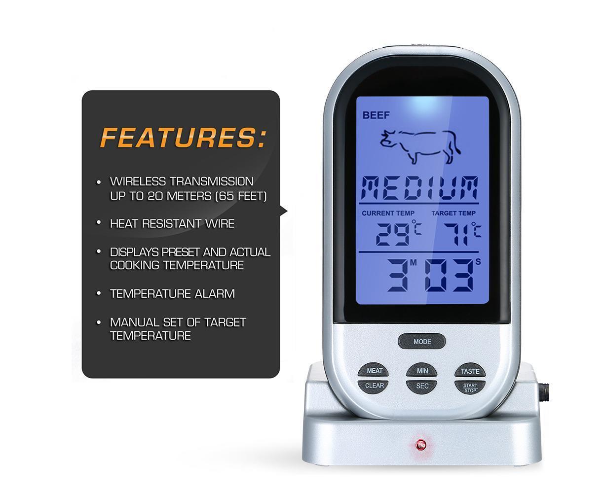 Wireless Meat Thermometer with Probe LCD Display Grey - Image 4