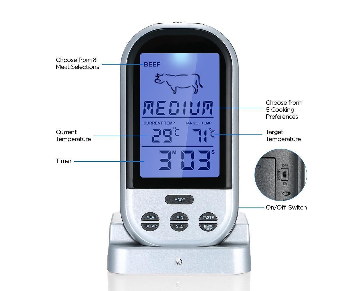 Wireless Meat Thermometer with Probe LCD Display Grey - Image 5