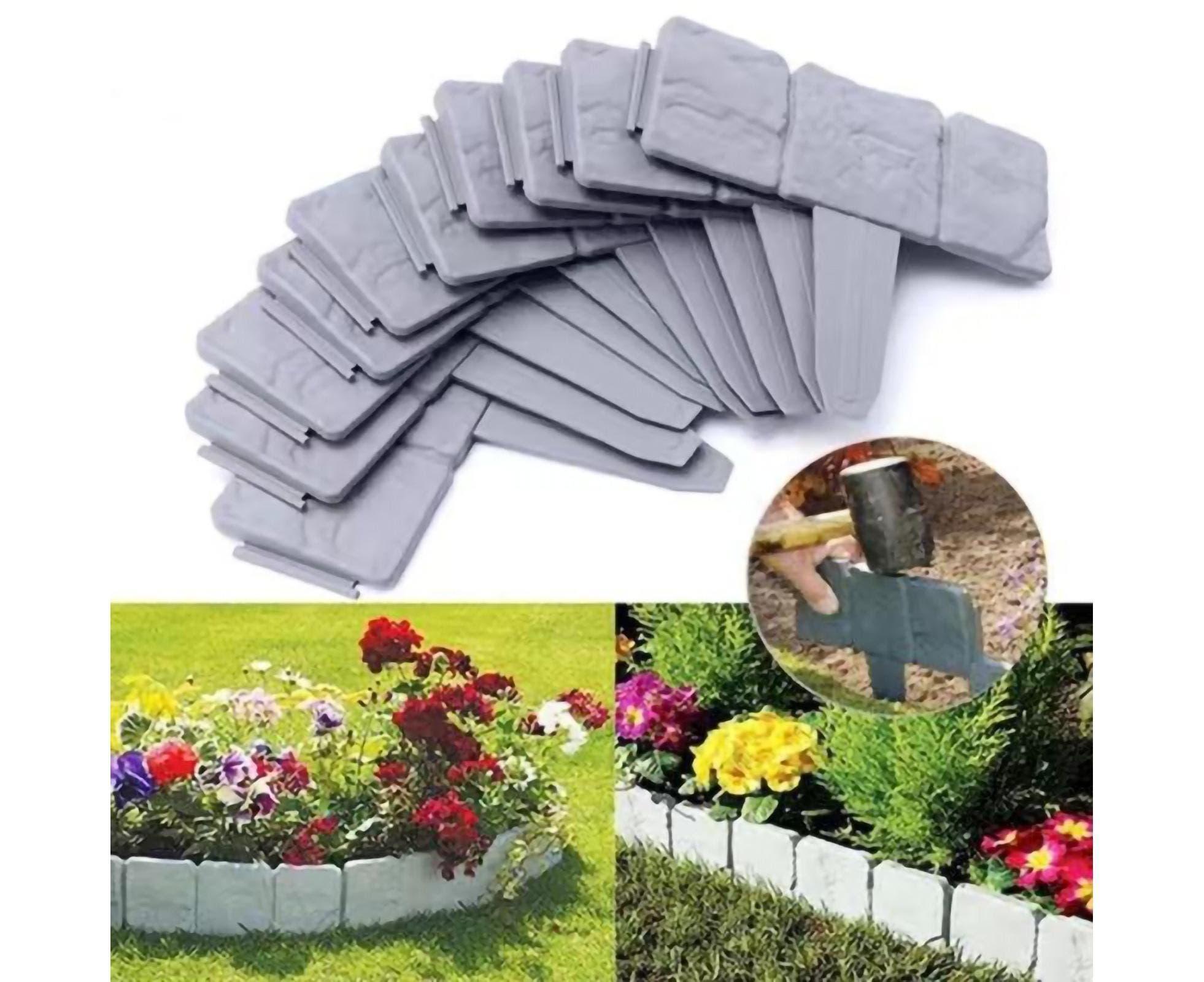 10pcs Garden Edging Border Faux Stone - Grey - Image 2