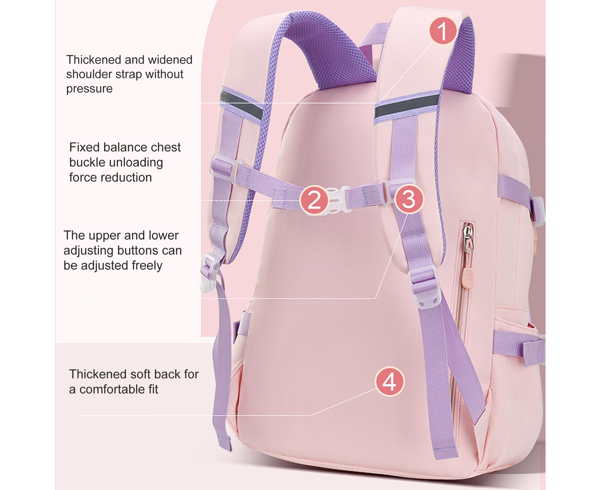 Students Backpack Cartoon Rabbit Waterproof Oxford Cloth Smooth Zipper Bookbag School Bag for Middle School Students - Pink - Image 3