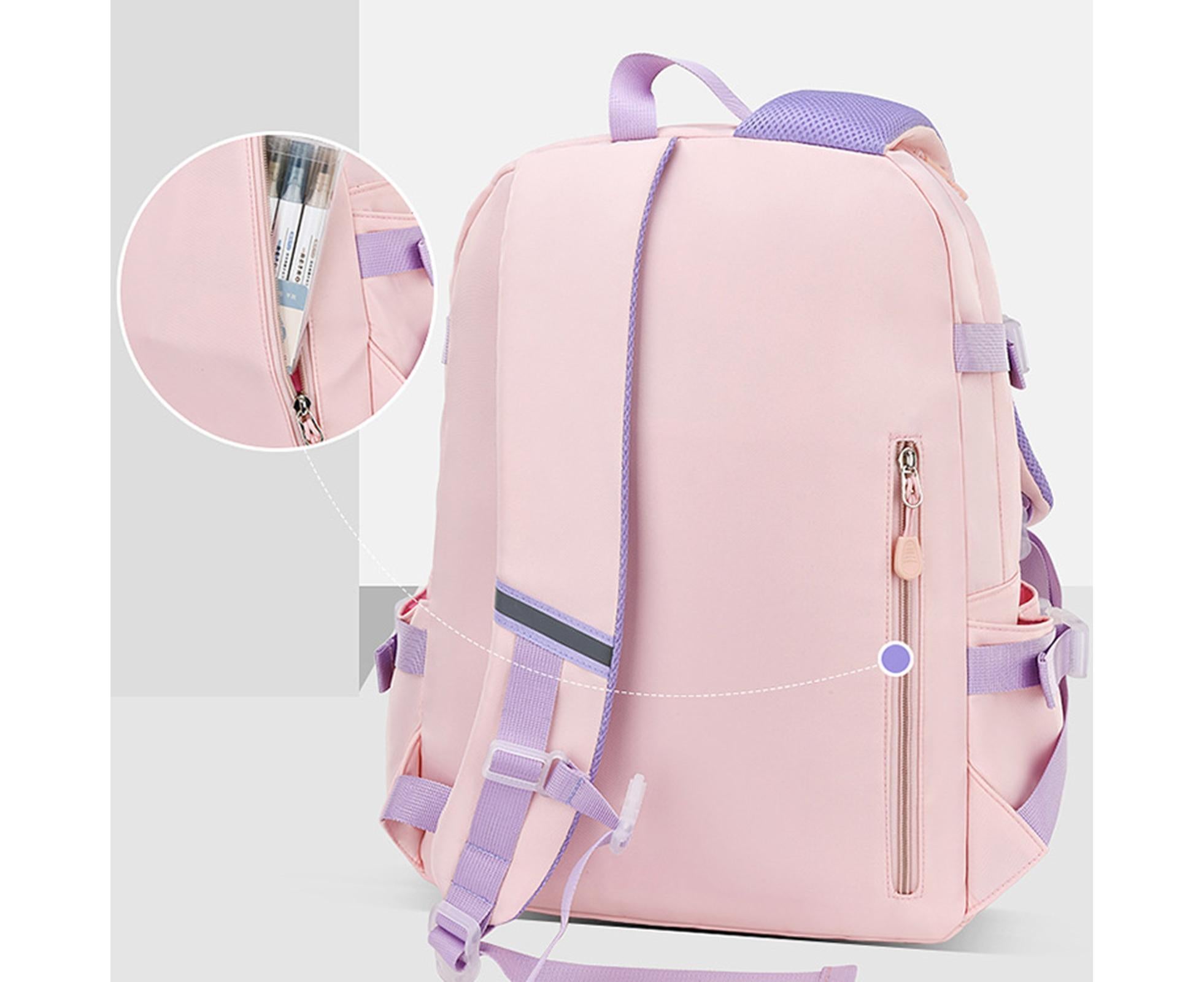 Students Backpack Cartoon Rabbit Waterproof Oxford Cloth Smooth Zipper Bookbag School Bag for Middle School Students - Pink - Image 4