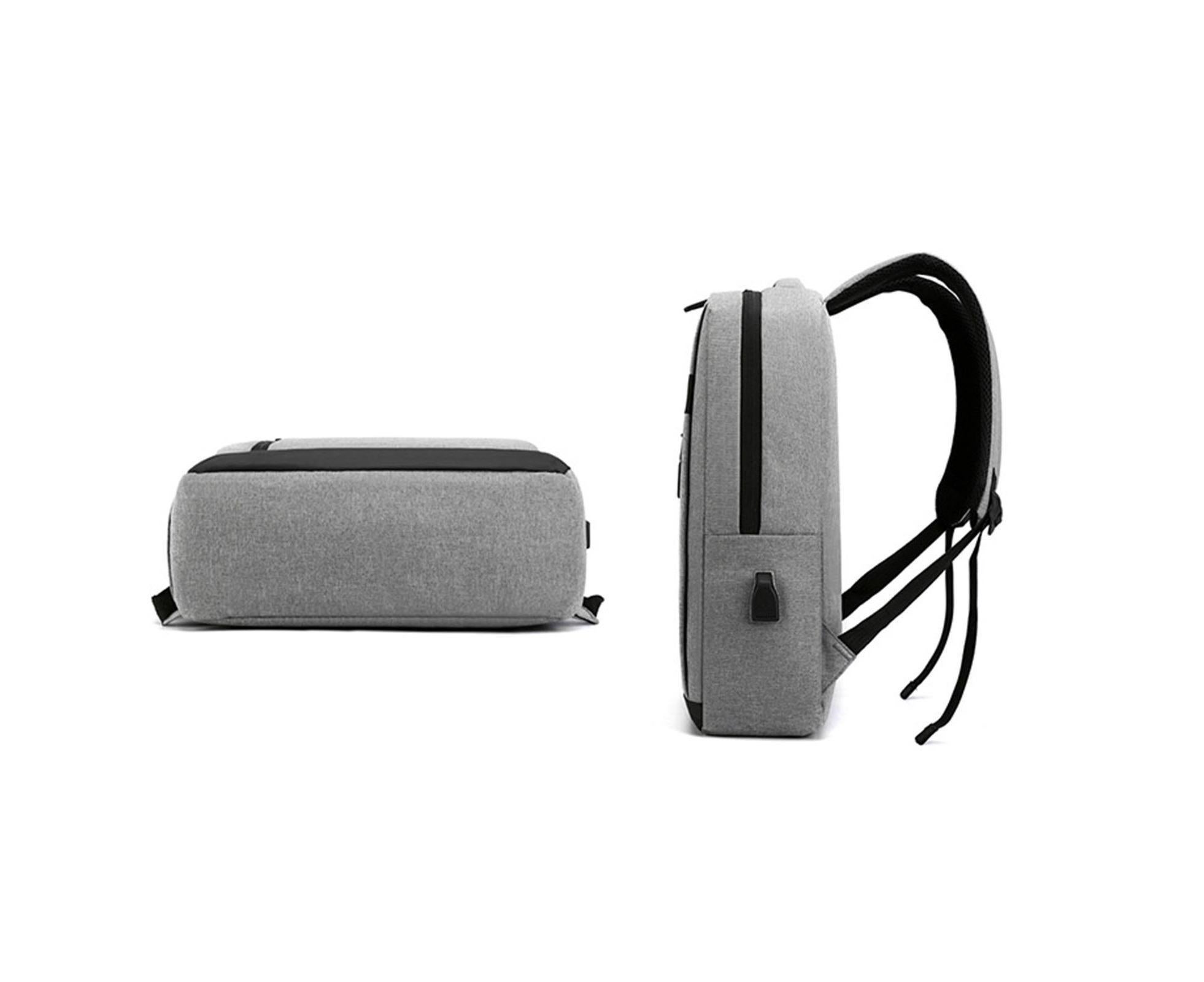 Unisex Backpack Adjustable Shoulder Straps Multilayer Multifunction USB Charging Port Casual Rucksack for Outdoor - Light Grey - Image 3