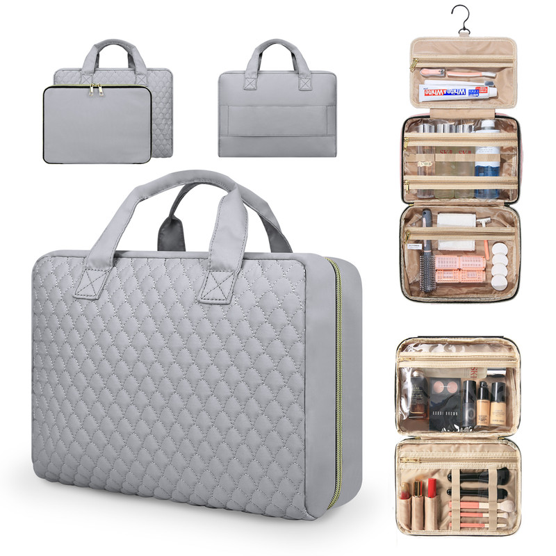 Ladies toiletry bag - Men's toiletry bag - Travel toiletry bag - Portable hanging storage box - Suitable for travel size shampoo, conditioner, skincare products and makeup accessories-Gray - Image 2