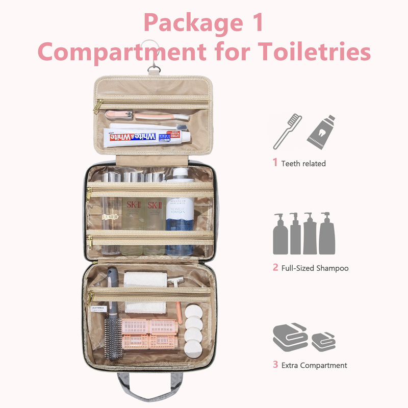 Ladies toiletry bag - Men's toiletry bag - Travel toiletry bag - Portable hanging storage box - Suitable for travel size shampoo, conditioner, skincare products and makeup accessories-Gray - Image 3