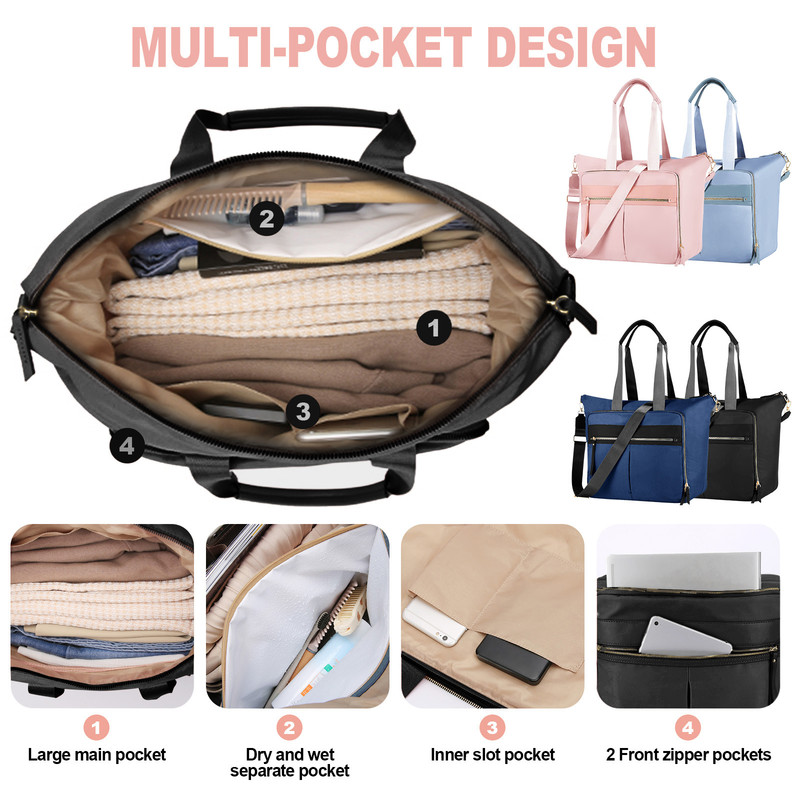 Travel Bag - Women's Travel Bag - Sports & Fitness Bag - Yoga Bag - Sports Bag - Carry-On Luggage - Waterproof & Durable - 40x21x34 cm - Dry/Wet Separation Luggage - Weekend Bag - black - Image 3