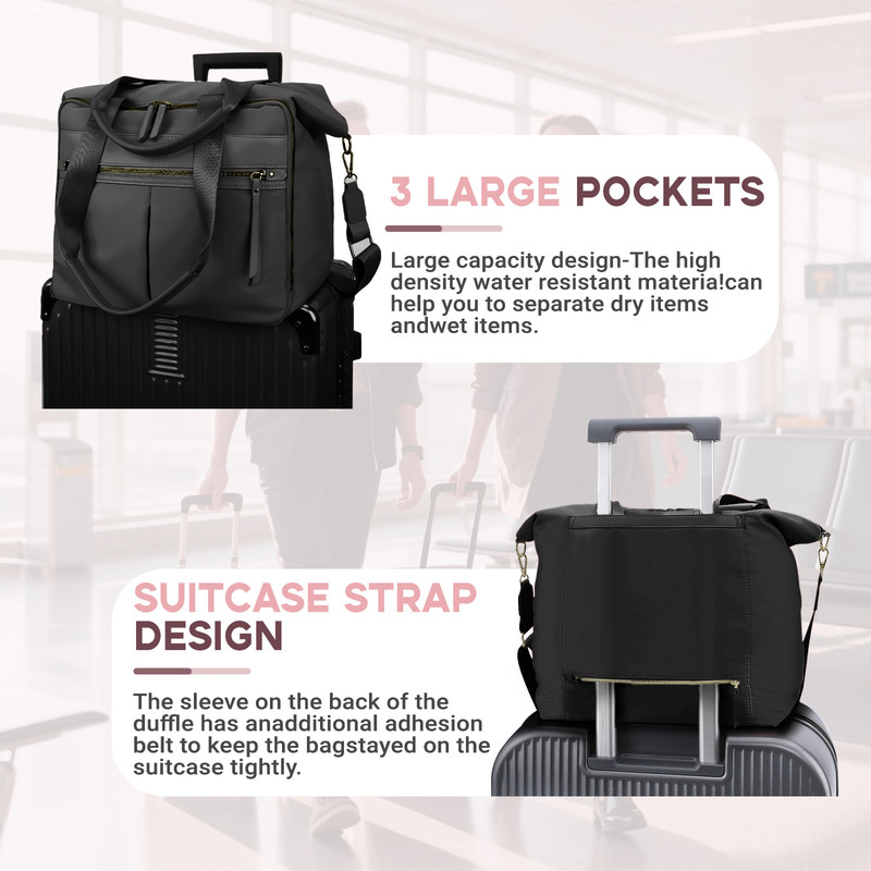 Travel Bag - Women's Travel Bag - Sports & Fitness Bag - Yoga Bag - Sports Bag - Carry-On Luggage - Waterproof & Durable - 40x21x34 cm - Dry/Wet Separation Luggage - Weekend Bag - black - Image 4