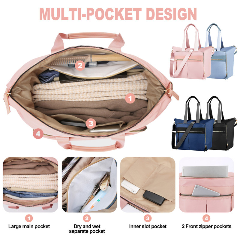 Travel Bag - Women's Travel Bag - Sports & Fitness Bag - Yoga Bag - Sports Bag - Carry-On Luggage - Waterproof & Durable - 40x21x34 cm - Dry/Wet Separation Luggage - Weekend Bag - Pink - Image 4