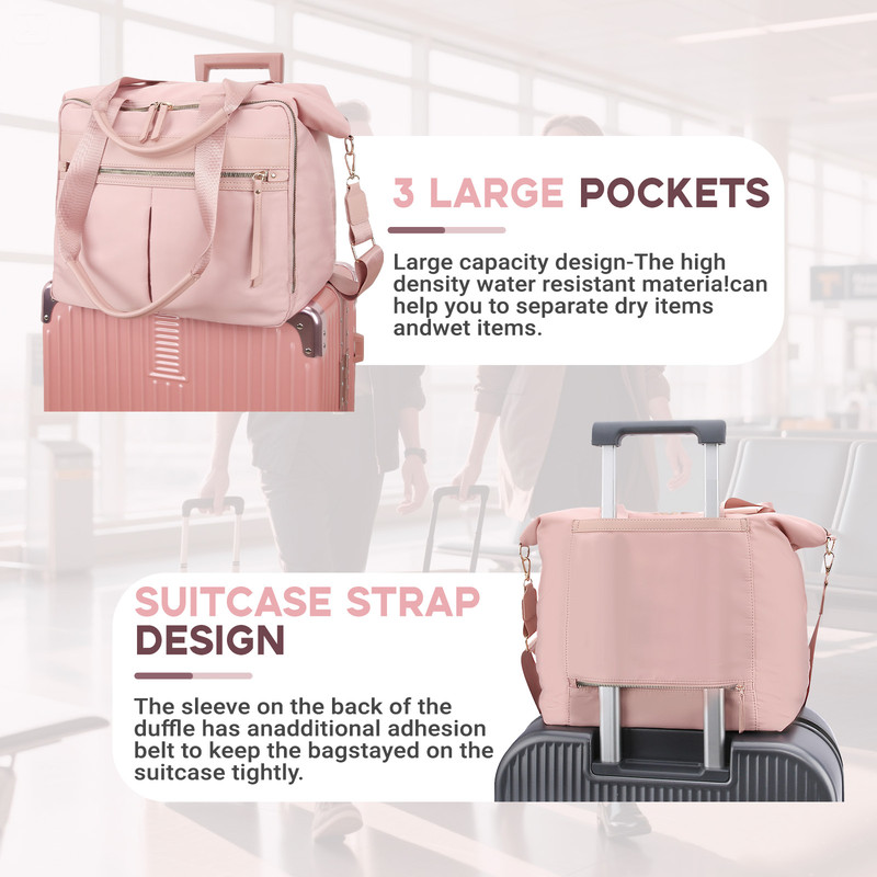 Travel Bag - Women's Travel Bag - Sports & Fitness Bag - Yoga Bag - Sports Bag - Carry-On Luggage - Waterproof & Durable - 40x21x34 cm - Dry/Wet Separation Luggage - Weekend Bag - Pink - Image 6