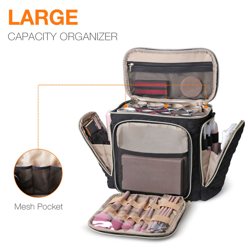 Travel Makeup Bag with Handle — Large Multi-Compartment Cosmetic Organizer, Portable Toiletry Bag for Women - Image 2
