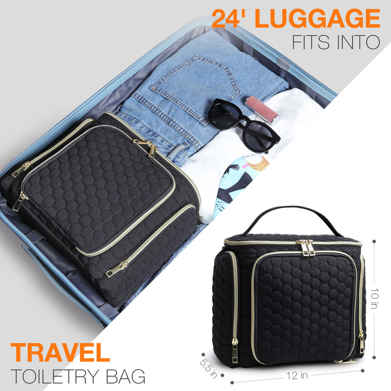 Travel Makeup Bag with Handle — Large Multi-Compartment Cosmetic Organizer, Portable Toiletry Bag for Women - Image 4