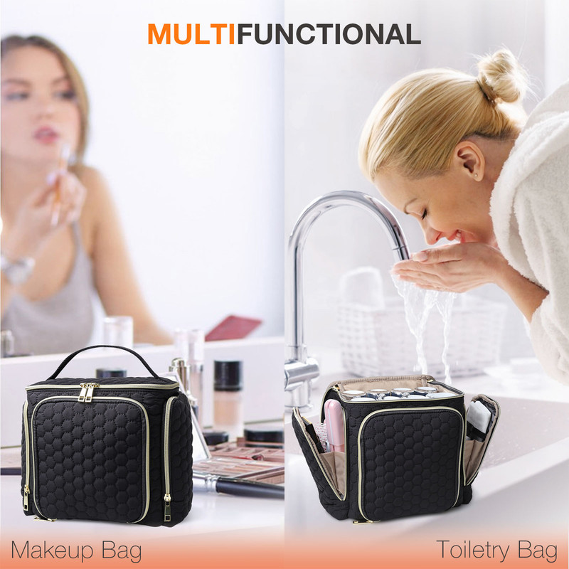 Travel Makeup Bag with Handle — Large Multi-Compartment Cosmetic Organizer, Portable Toiletry Bag for Women - Image 5