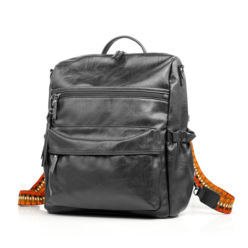 Black Fashionable Large-Capacity Women's Backpack - Waterproof, Durable, High-Quality PU Leather - Travel Backpack - Vintage-Style PU Leather Backpack - Image 1